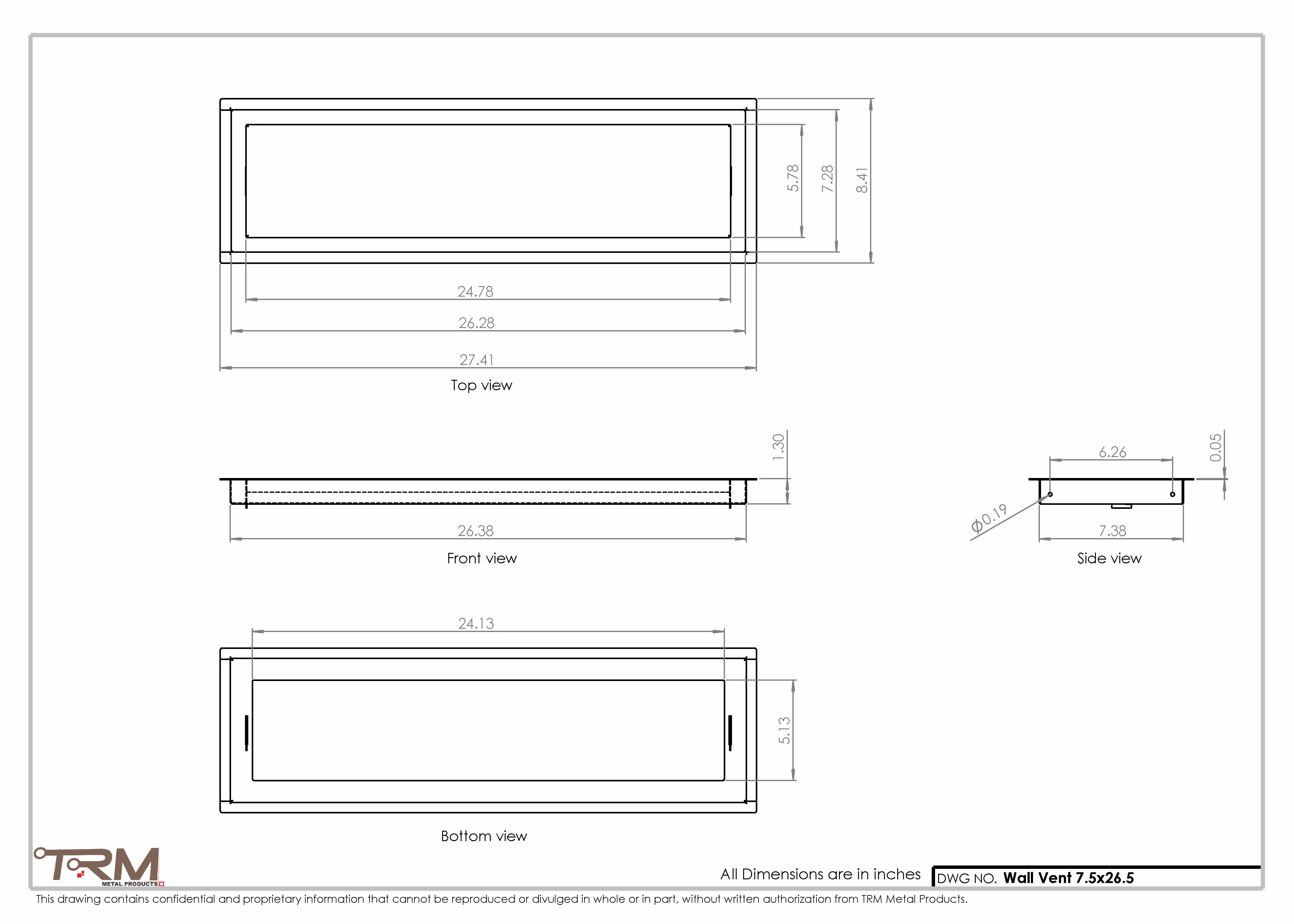 7.5x26.5 - Wall Vent - Modern Vent Cover - Return Air Vent - TRM Metal 26.5x7.5 - Image 2