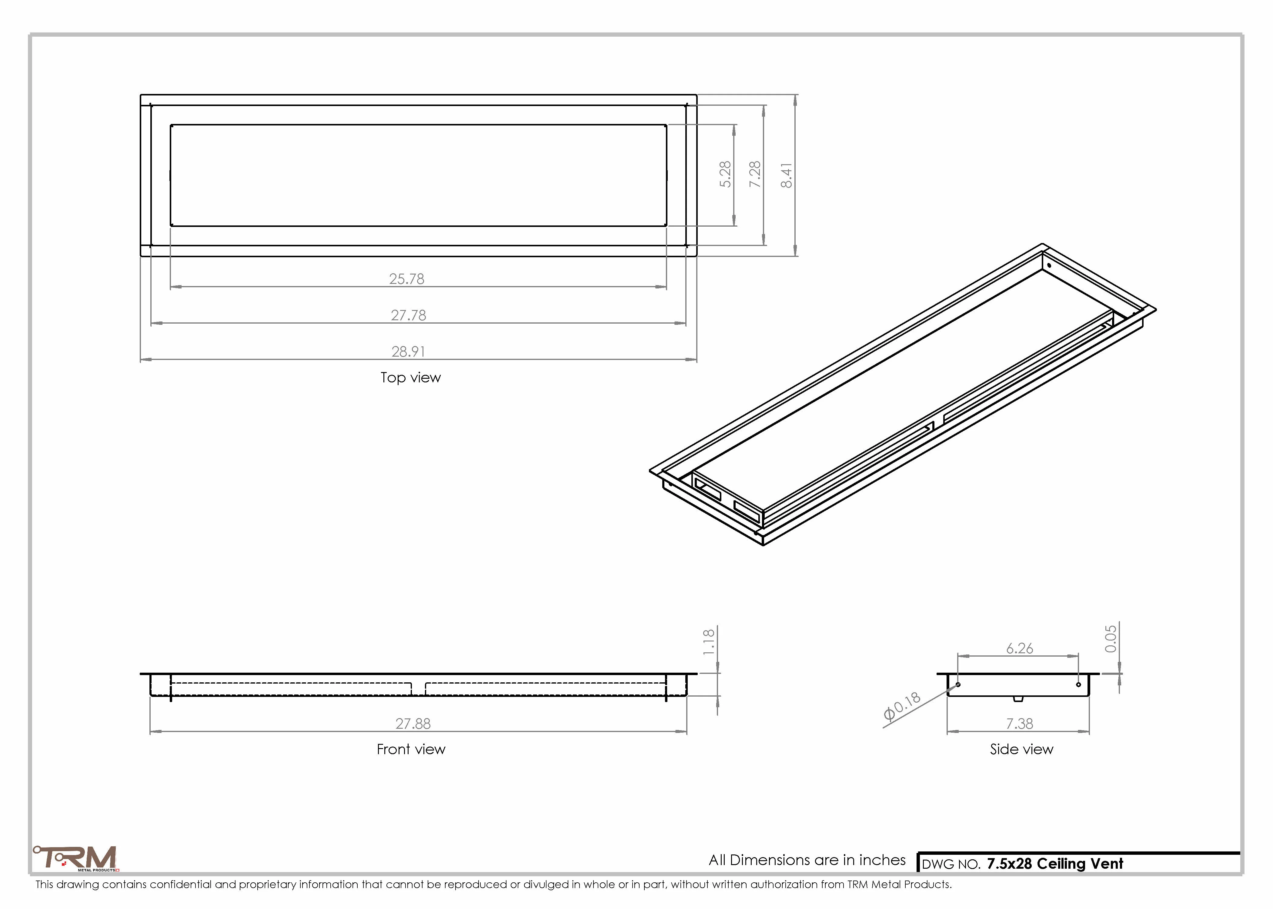 7.5x28 - Modern-Ceiling-Vent Cover-TRM Metal - 28x7.5 - Image 2