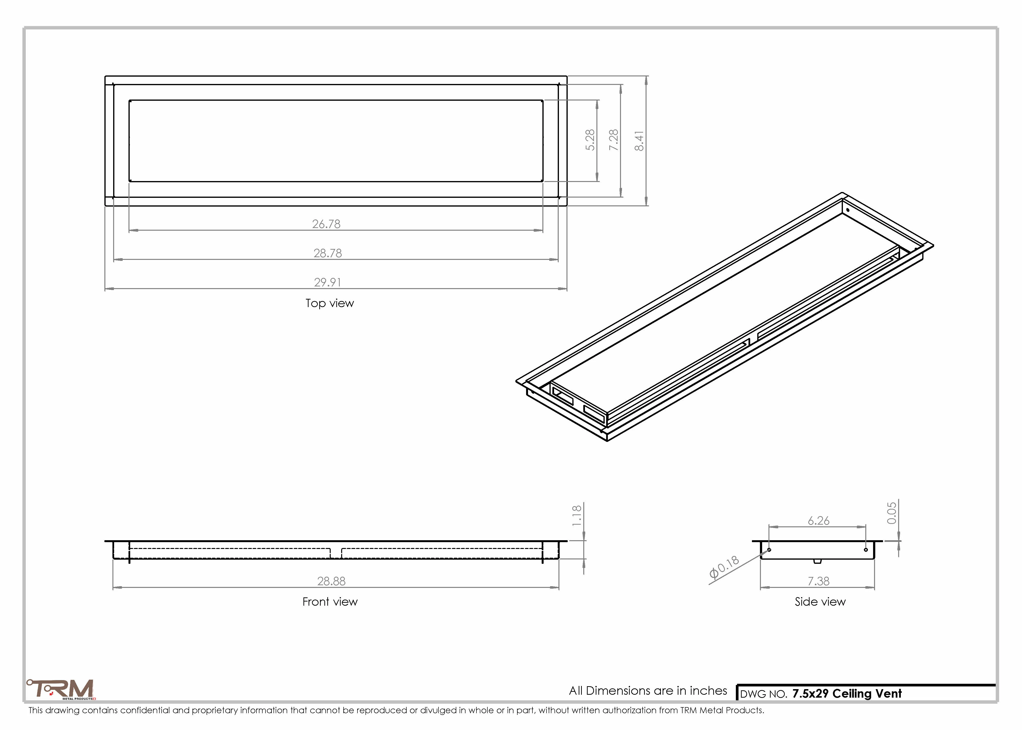 7.5x29 - Modern-Ceiling-Vent Cover-TRM Metal -  29x7.5 - Image 2