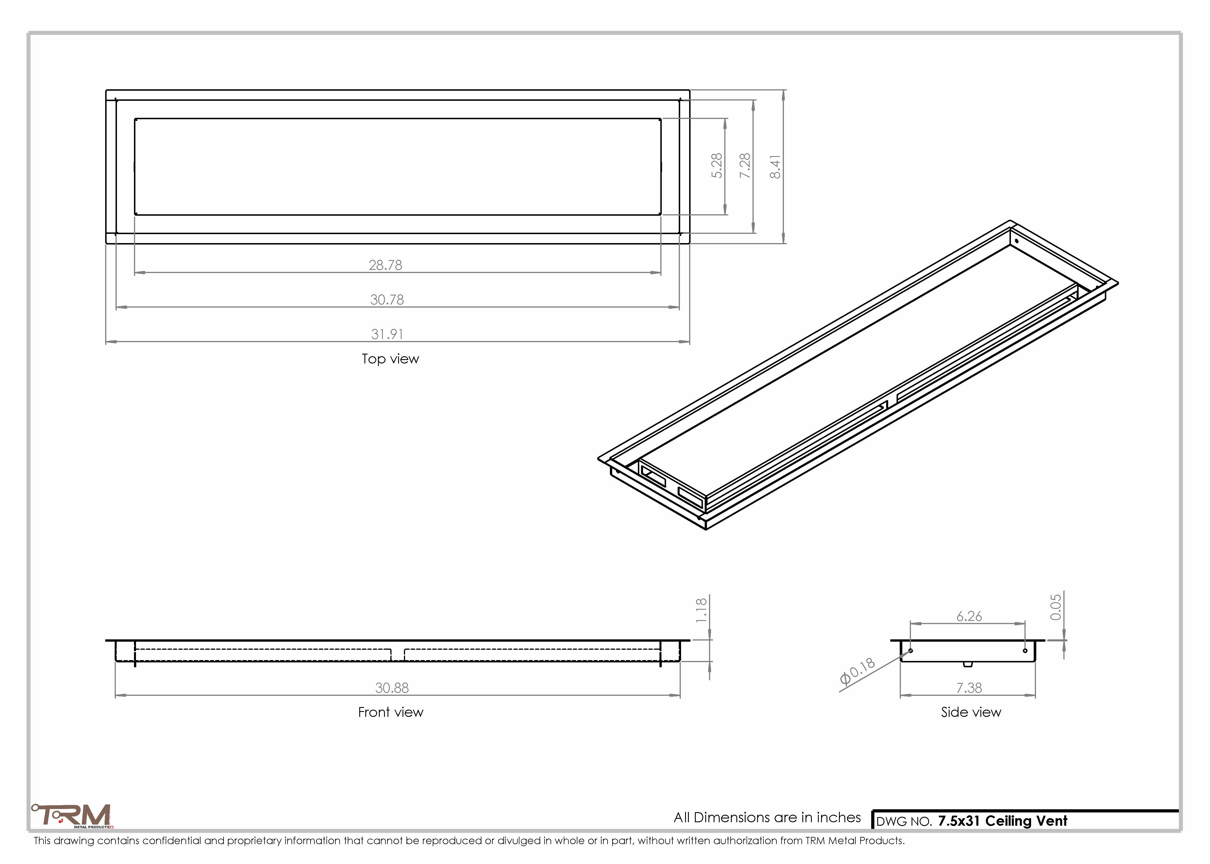 7.5x31 - Modern-Ceiling-Vent Cover-TRM Metal - 31x7.5 - Image 2