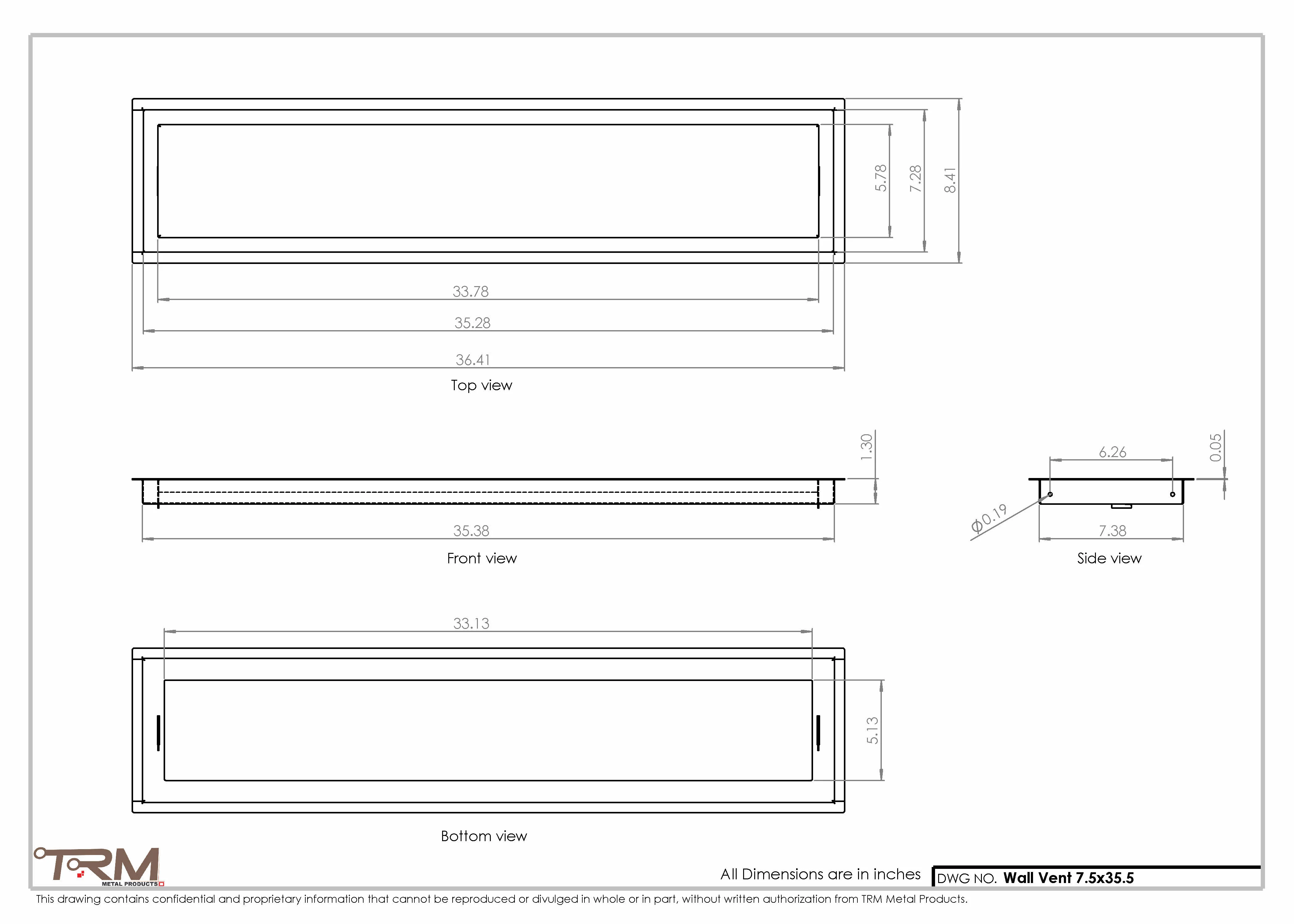 7.5x35.5 - Wall Vent - Modern Vent Cover -  Return Air Vent - TRM Metal  35.5x7.5 - Image 2