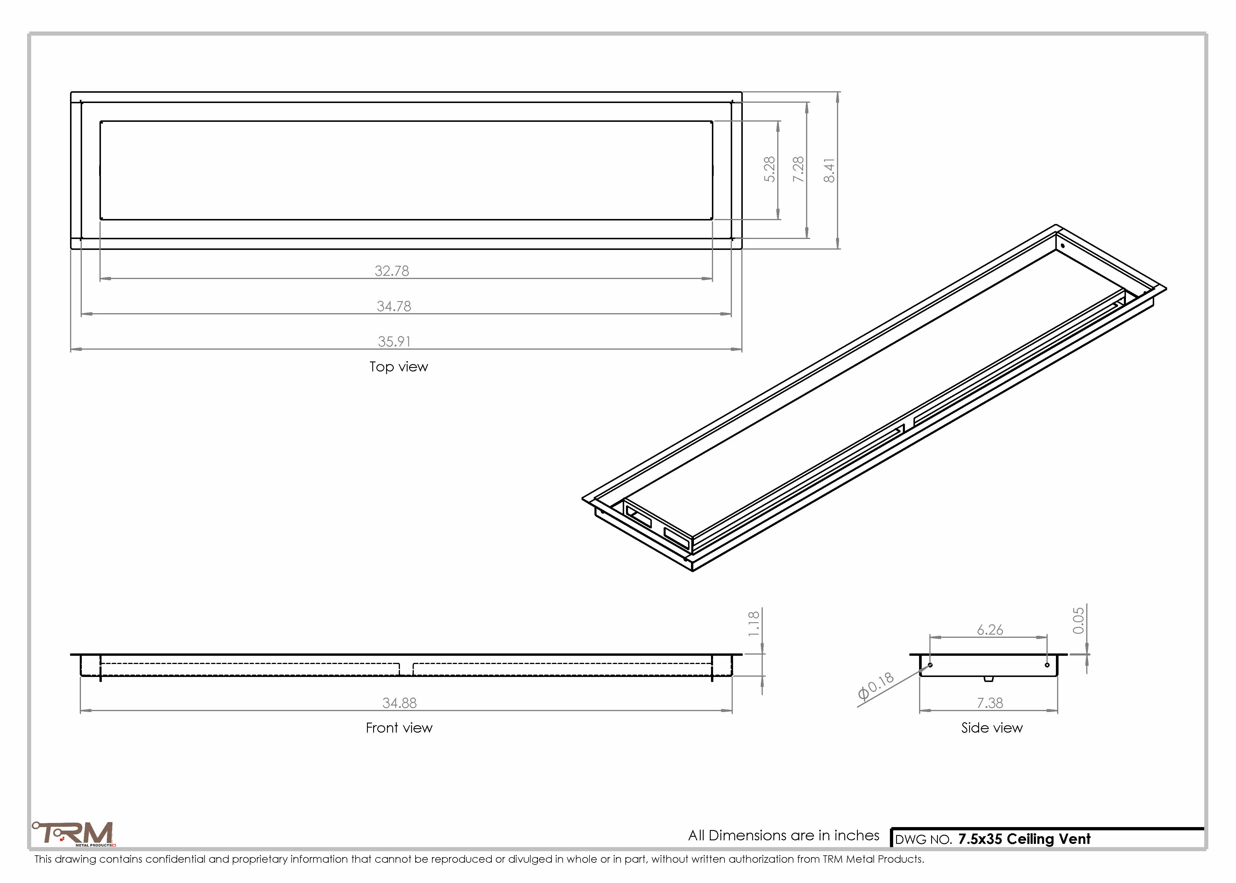 7.5x35 - Modern-Ceiling-Vent Cover-TRM Metal - 35x7.5 - Image 2
