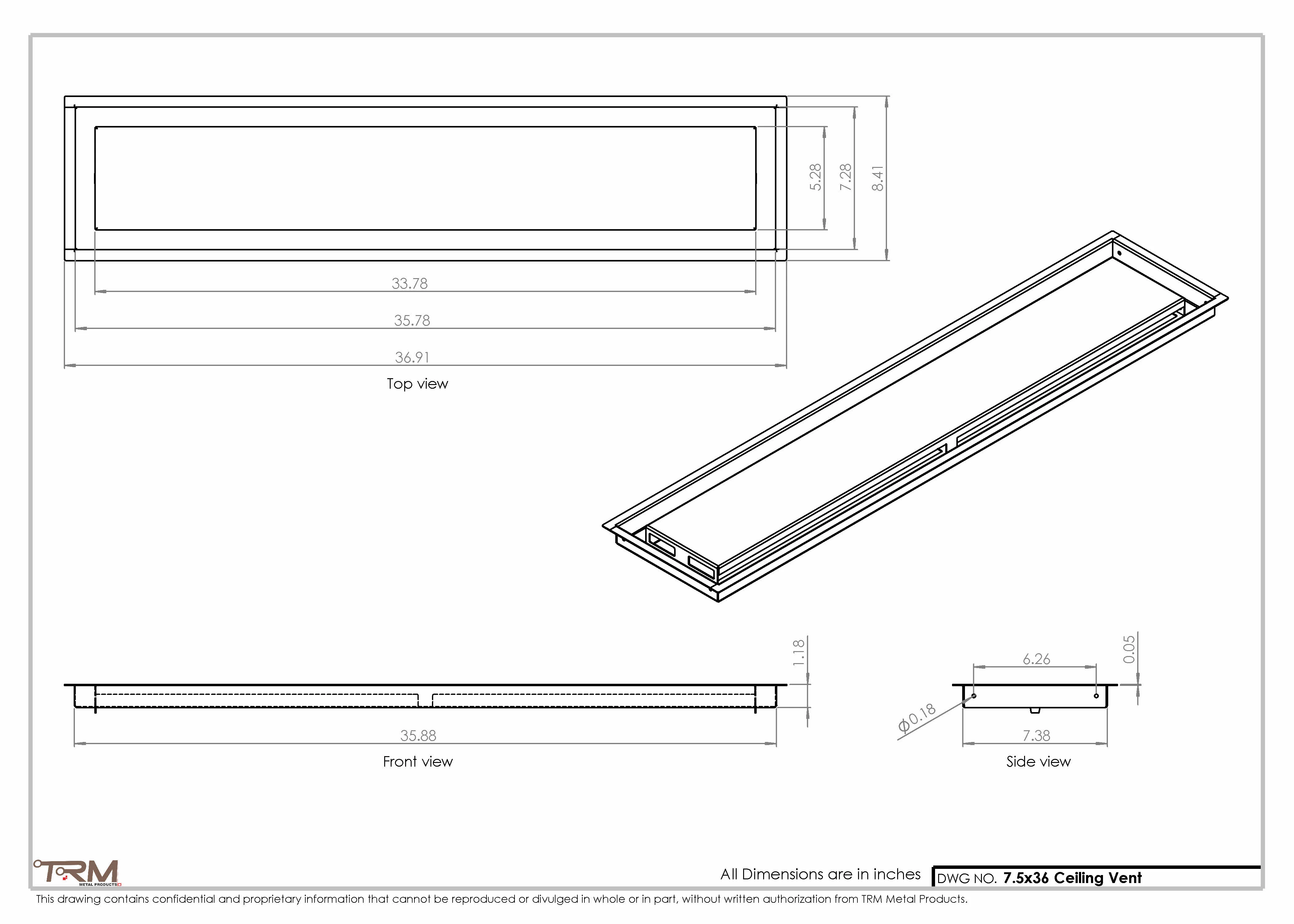 7.5x36 - Modern-Ceiling-Vent Cover-TRM Metal -  36x7.5 - Image 2