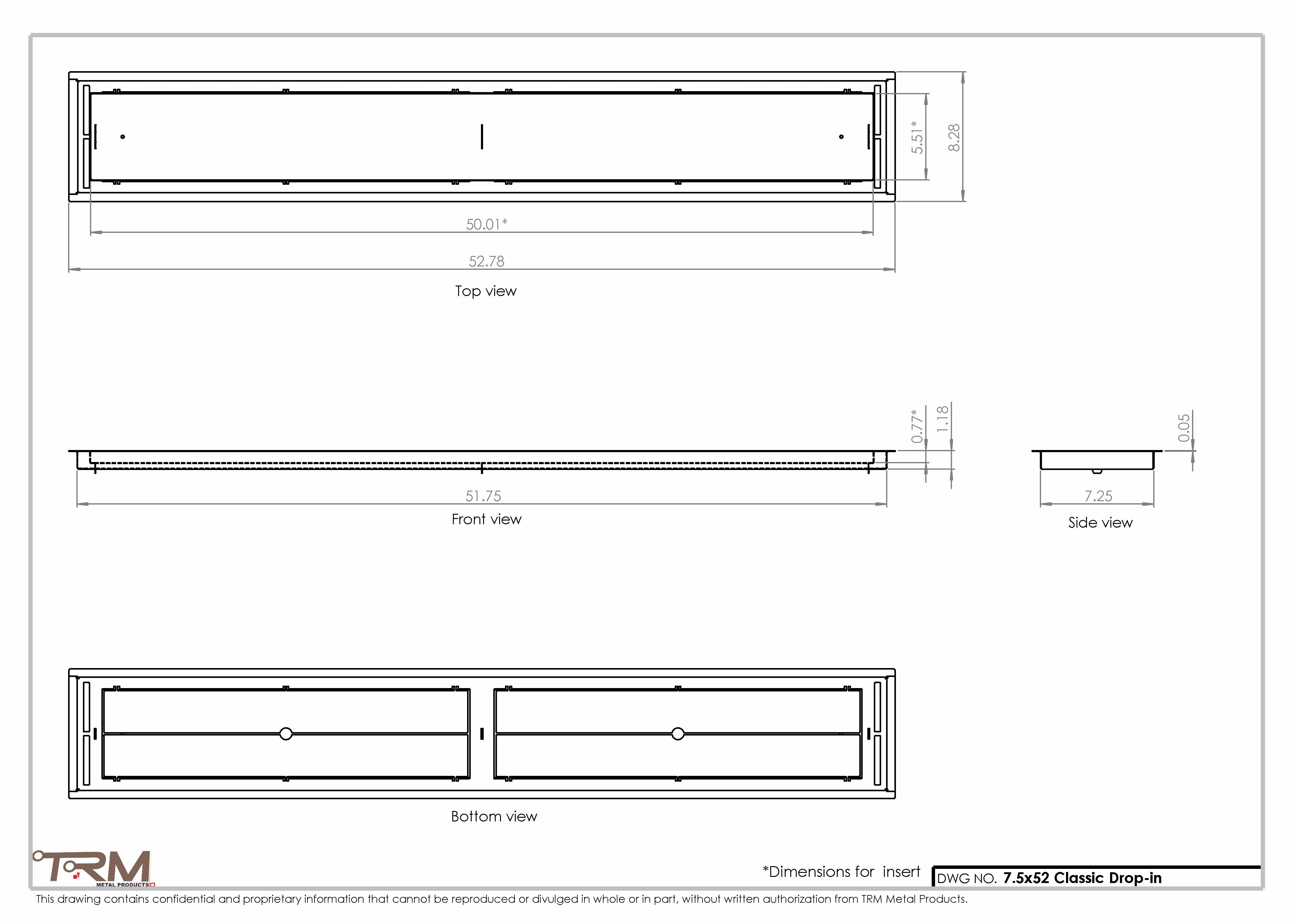 7.5x52 - Classic Drop-in Air Vent, Flush Floor-Matching, All Metal, Floor Vent Cover - TRM Metal  52x7.5 - Image 2