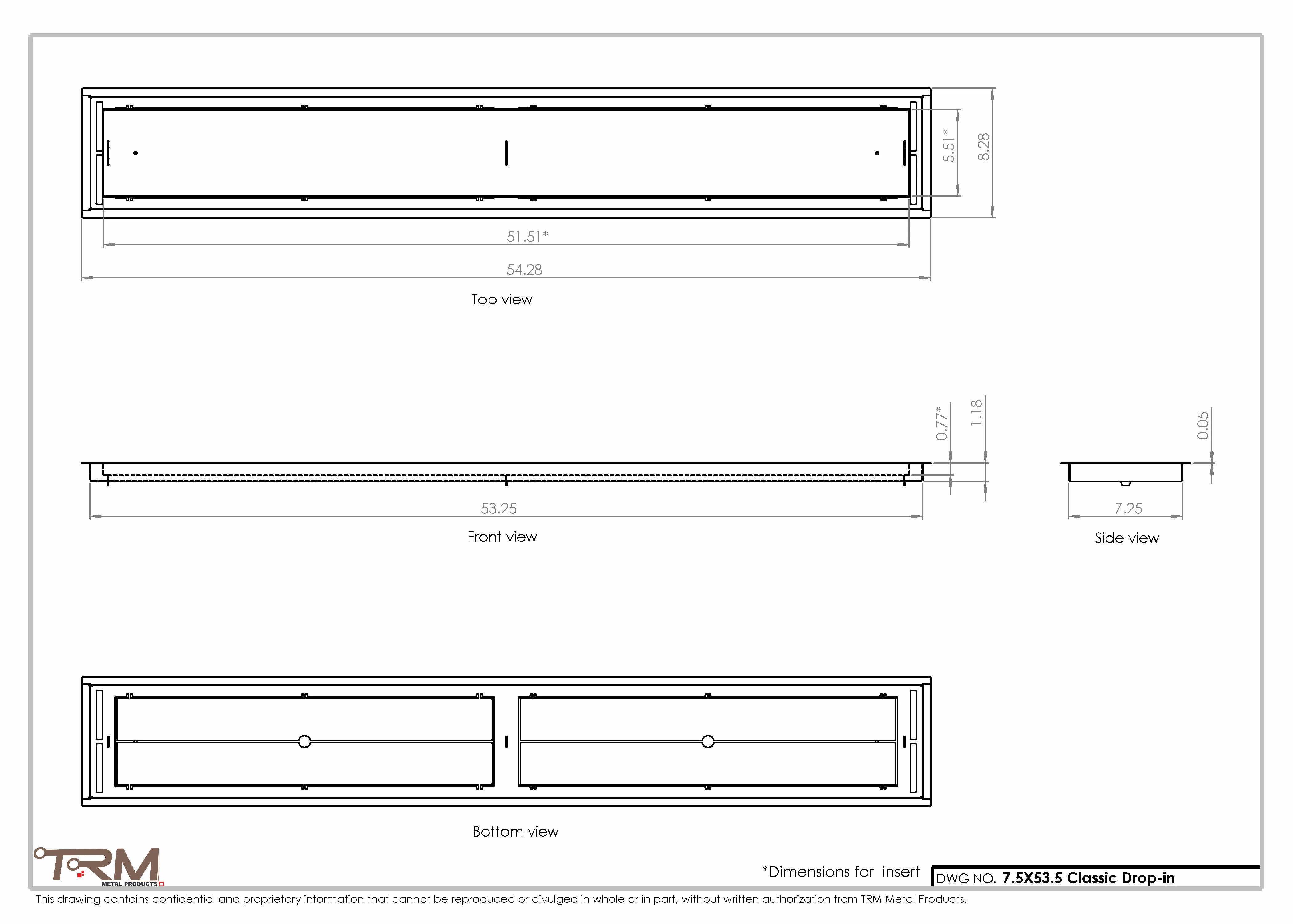 7.5x53.5 - Classic Drop-in Air Vent, Flush Floor-Matching, All Metal, Floor Vent Cover - TRM Metal 53.5x7.5 - Image 2