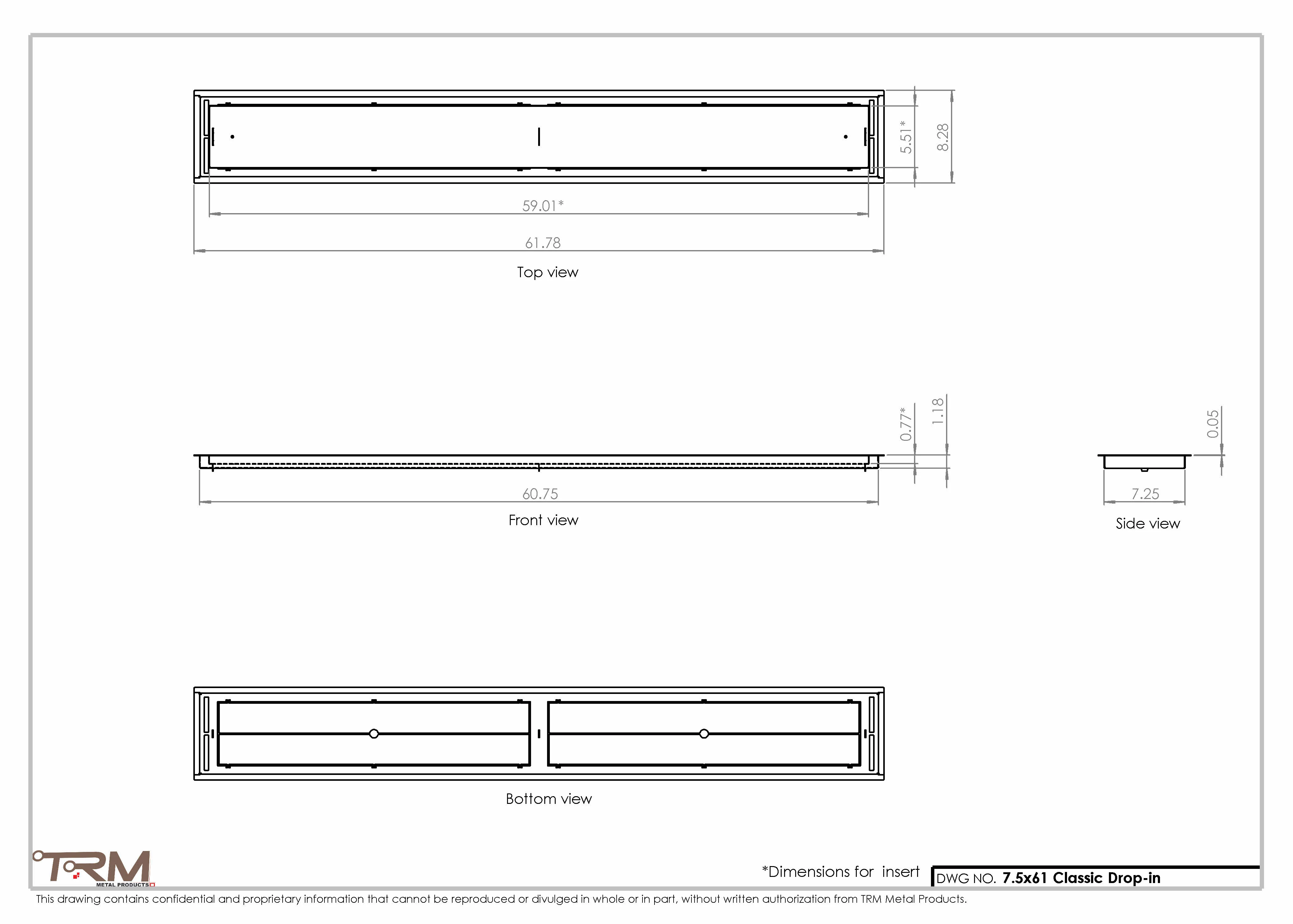 7.5x61 - Classic Drop-in Air Vent, Flush Floor-Matching, All Metal, Floor Vent Cover - TRM Metal  61x7.5 - Image 2