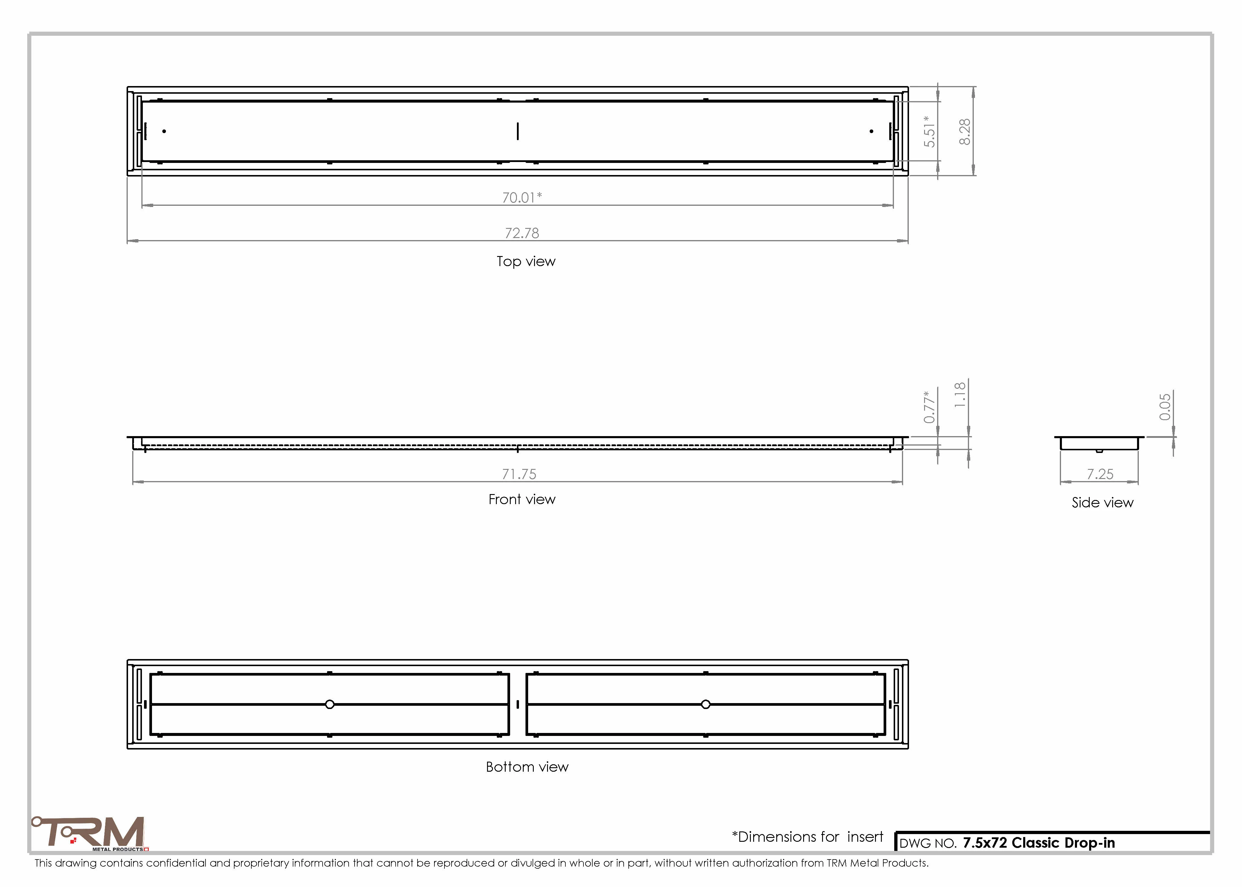 7.5x72 - Classic Drop-in Air Vent, Flush Floor-Matching, All Metal, Floor Vent Cover - TRM Metal  72x7.5 - Image 2