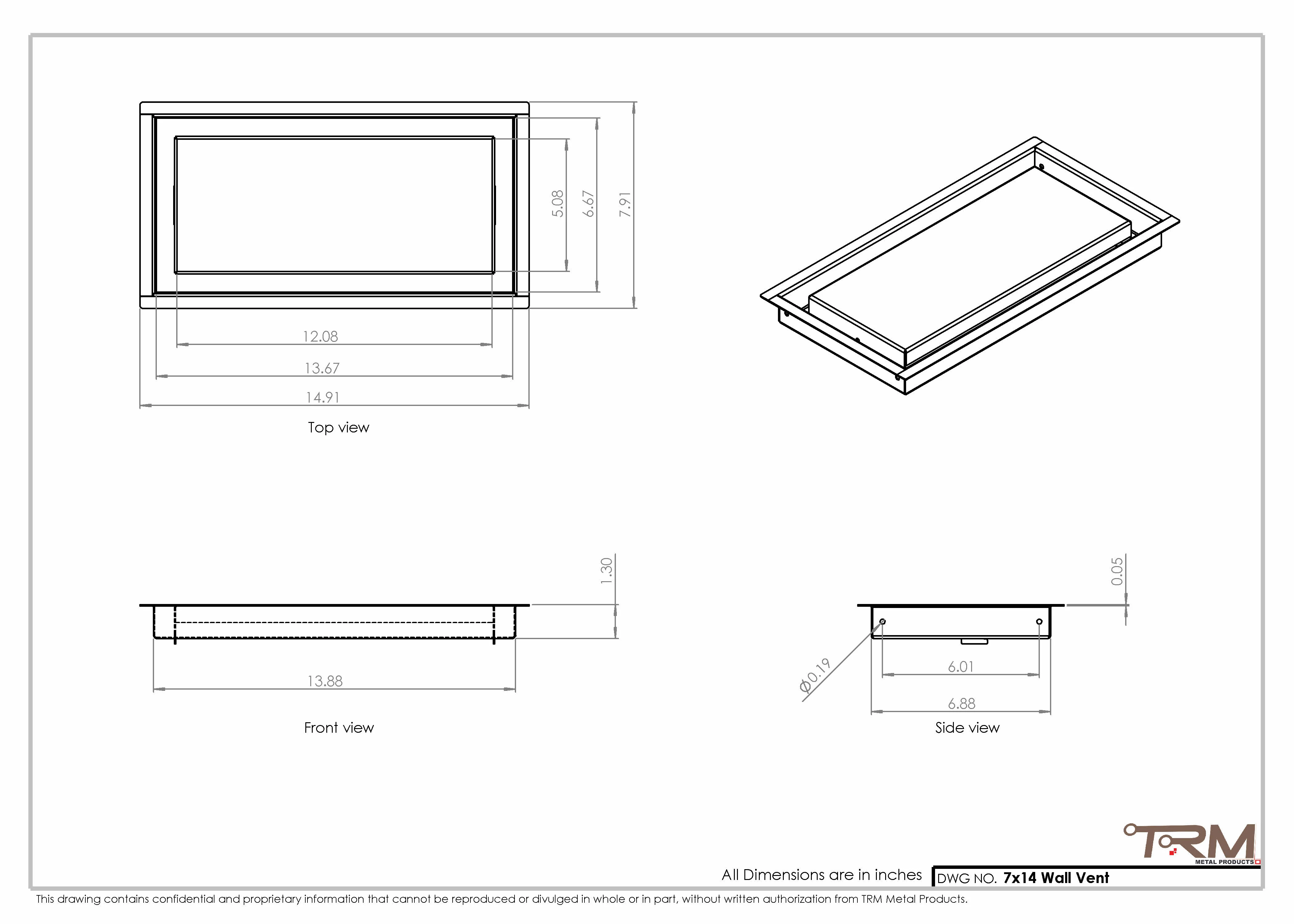 7x14 - Wall Vent - Modern Vent Cover - Return Air Vent - TRM Metal 14x7 - Image 2