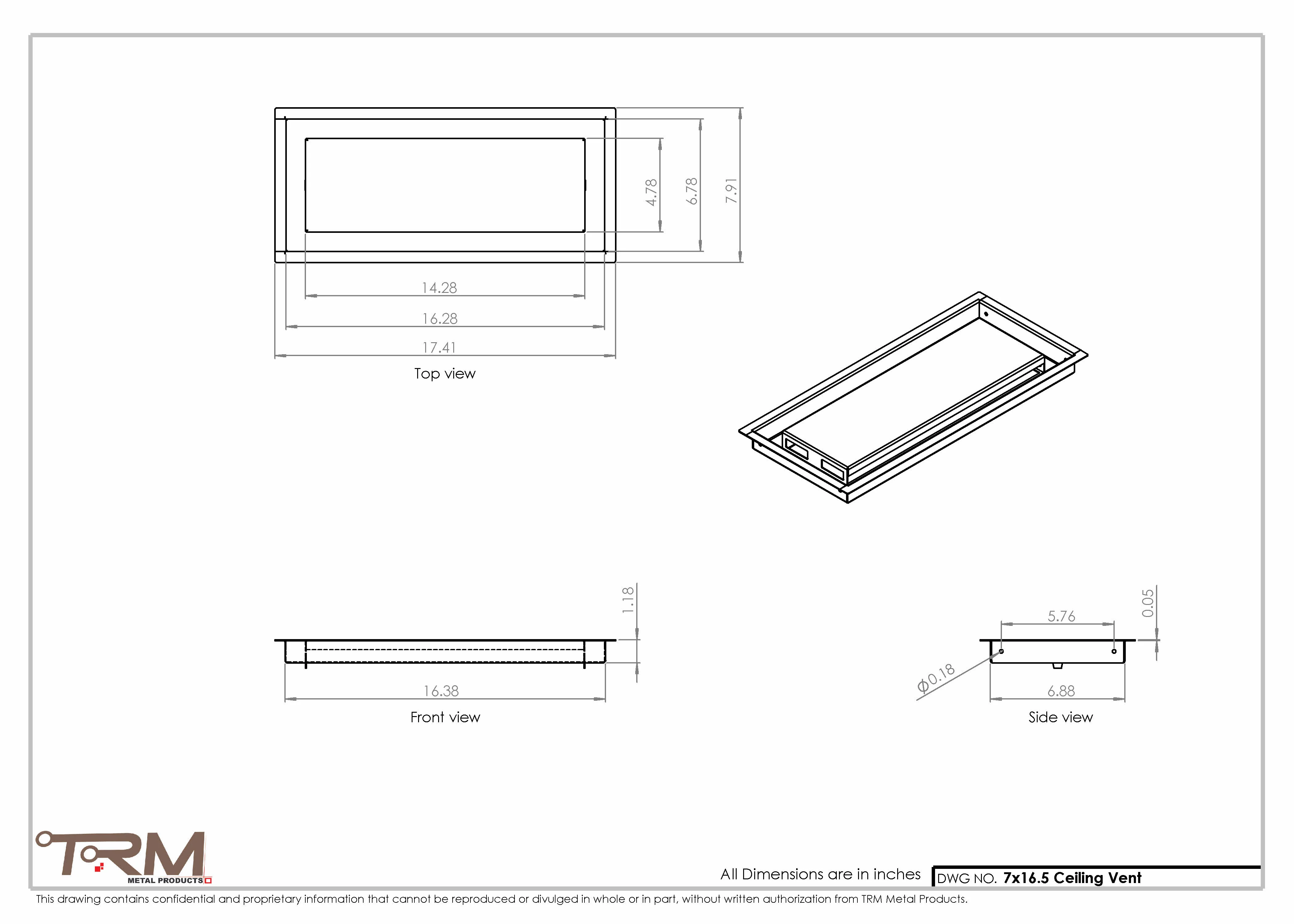 7x16.5 - Modern-Ceiling-Vent Cover-TRM Metal - 16.5x7 - Image 2