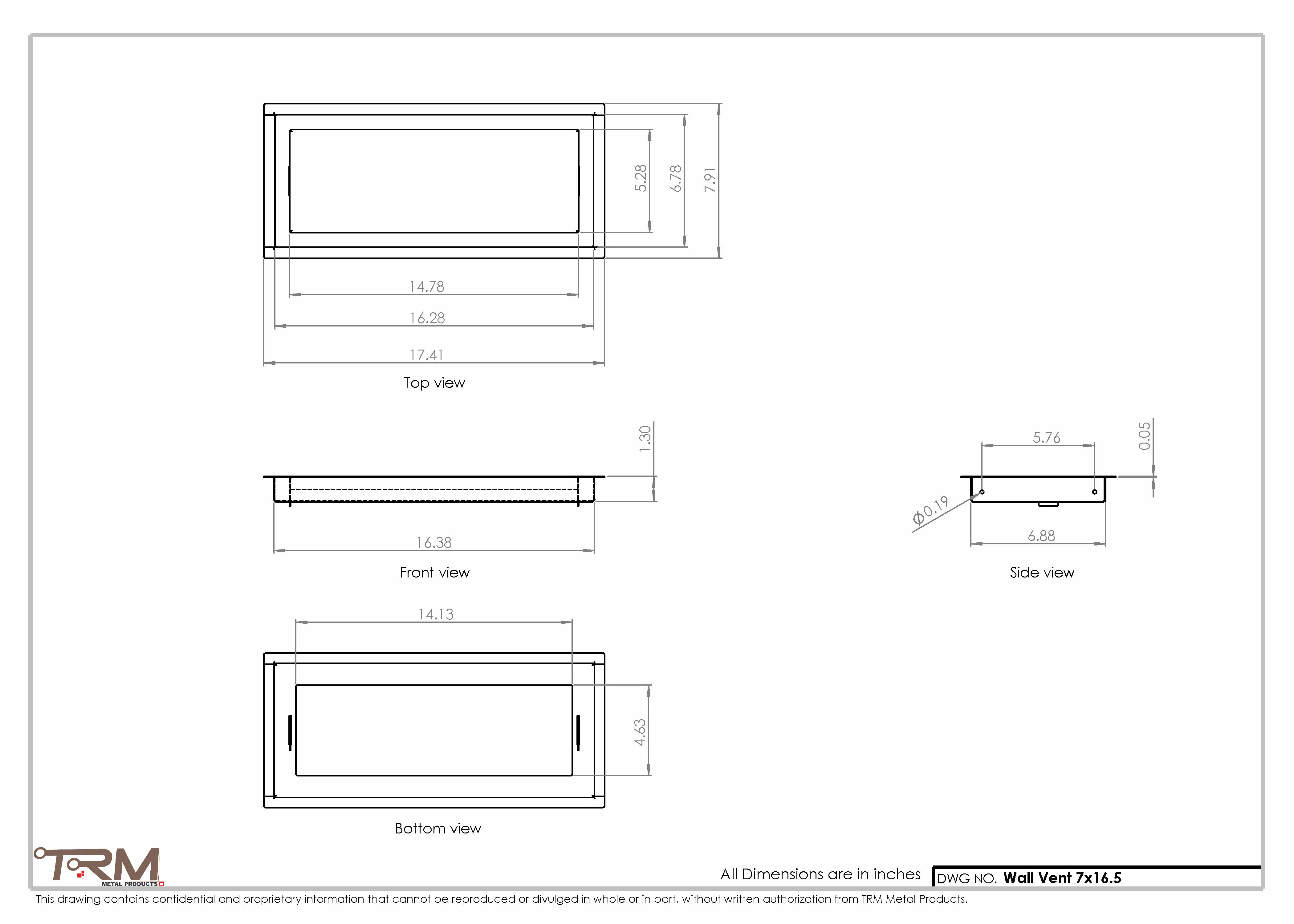 7x16.5 - Wall Vent - Modern Vent Cover -  Return Air Vent - TRM Metal  16.5x7 - Image 2