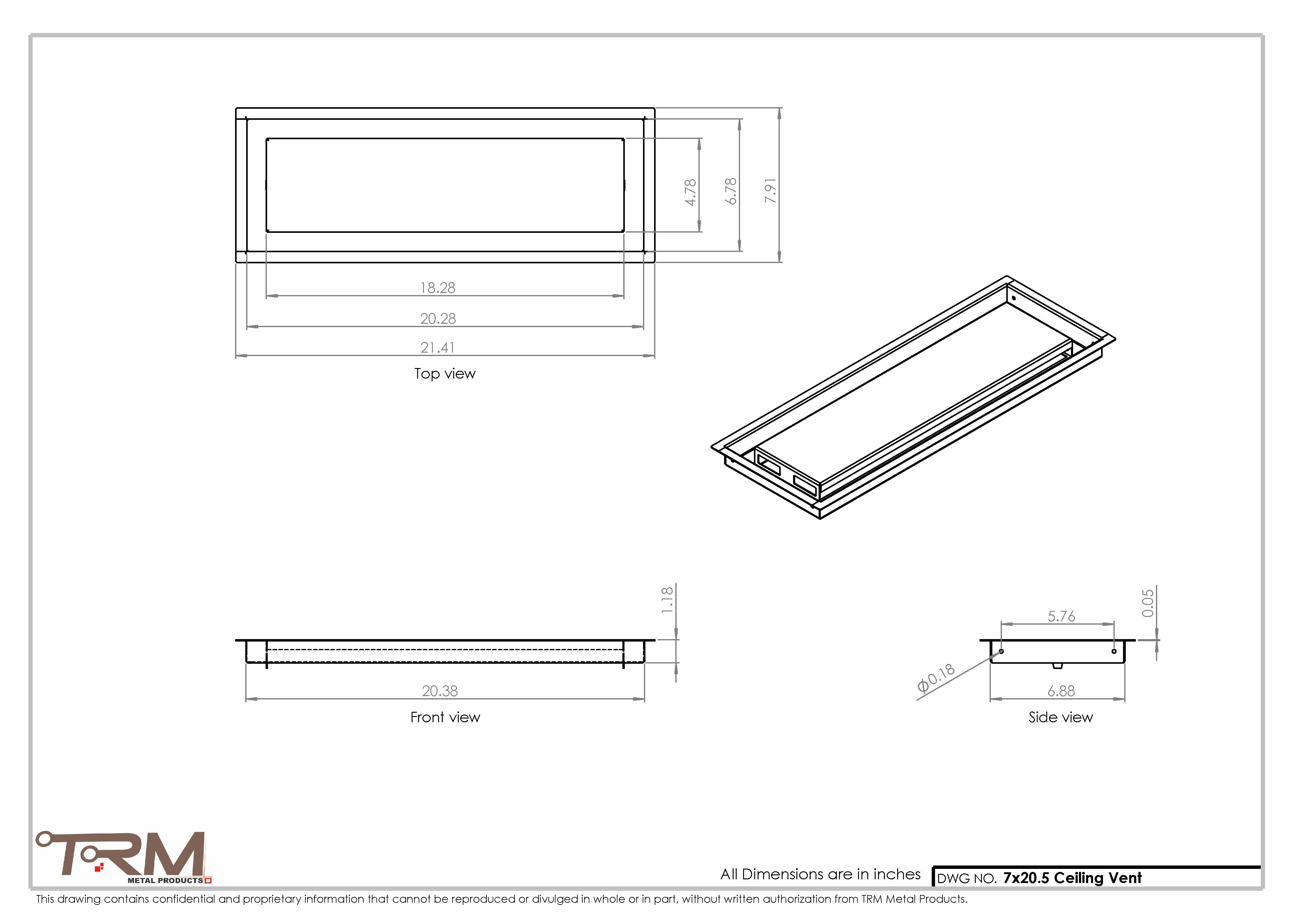 7x20.5 - Modern-Ceiling-Vent Cover-TRM Metal - 20.5x7 - Image 2