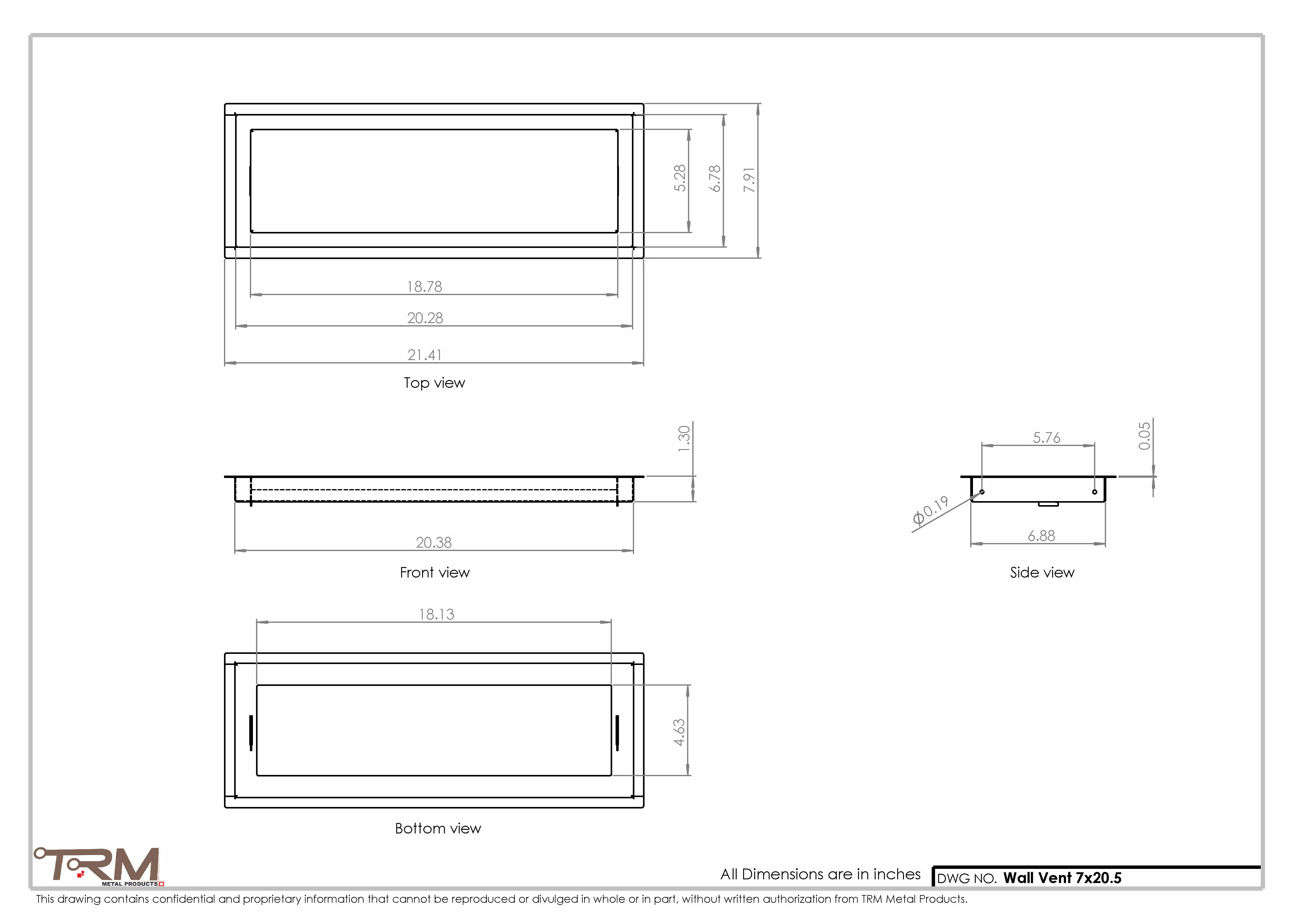 7x20.5 - Wall Vent - Modern Vent Cover -  Return Air Vent - TRM Metal  20.5x7 - Image 2