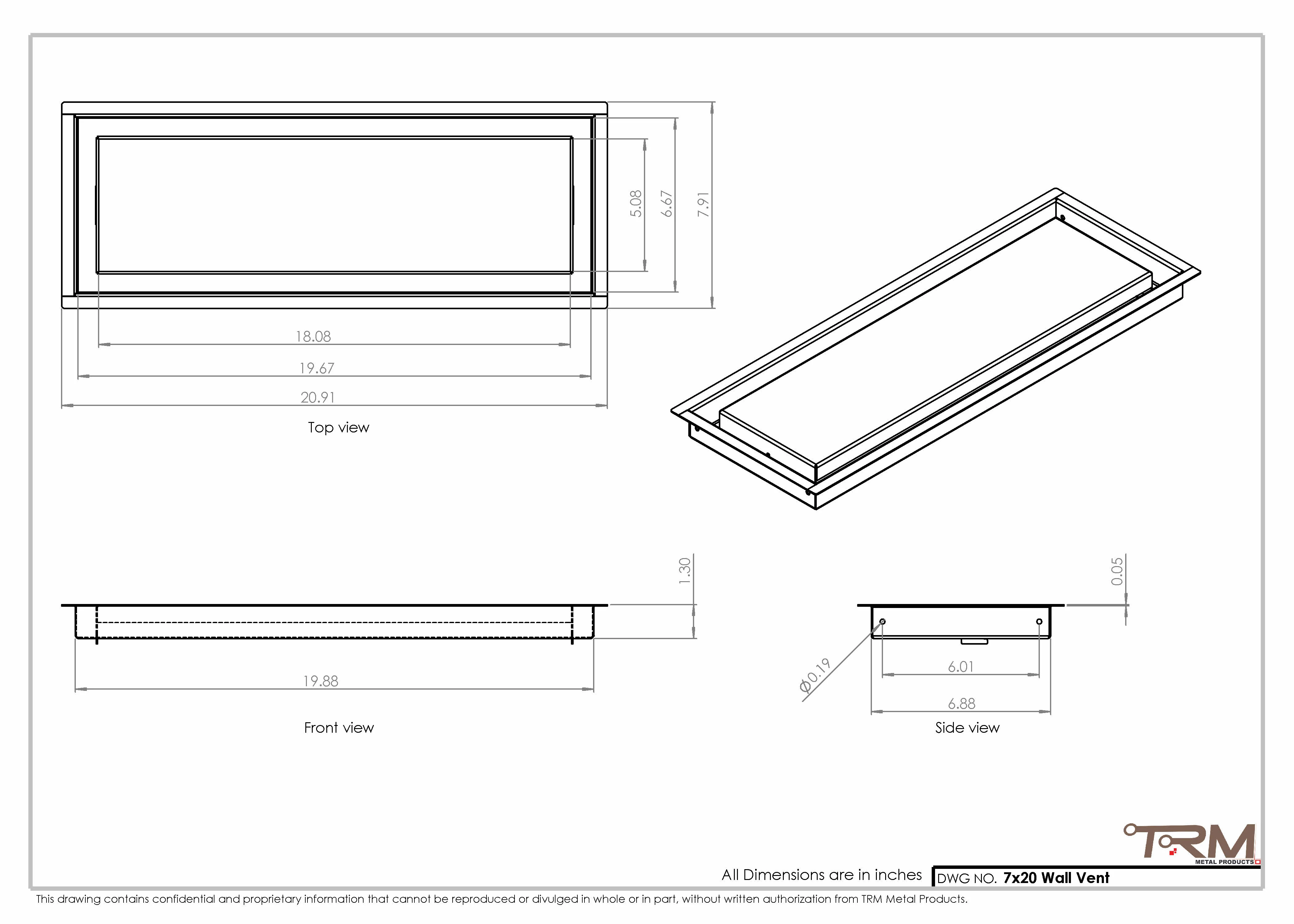 7x20 - Wall Vent - Modern Vent Cover - Return Air Vent - TRM Metal 20x7 - Image 2