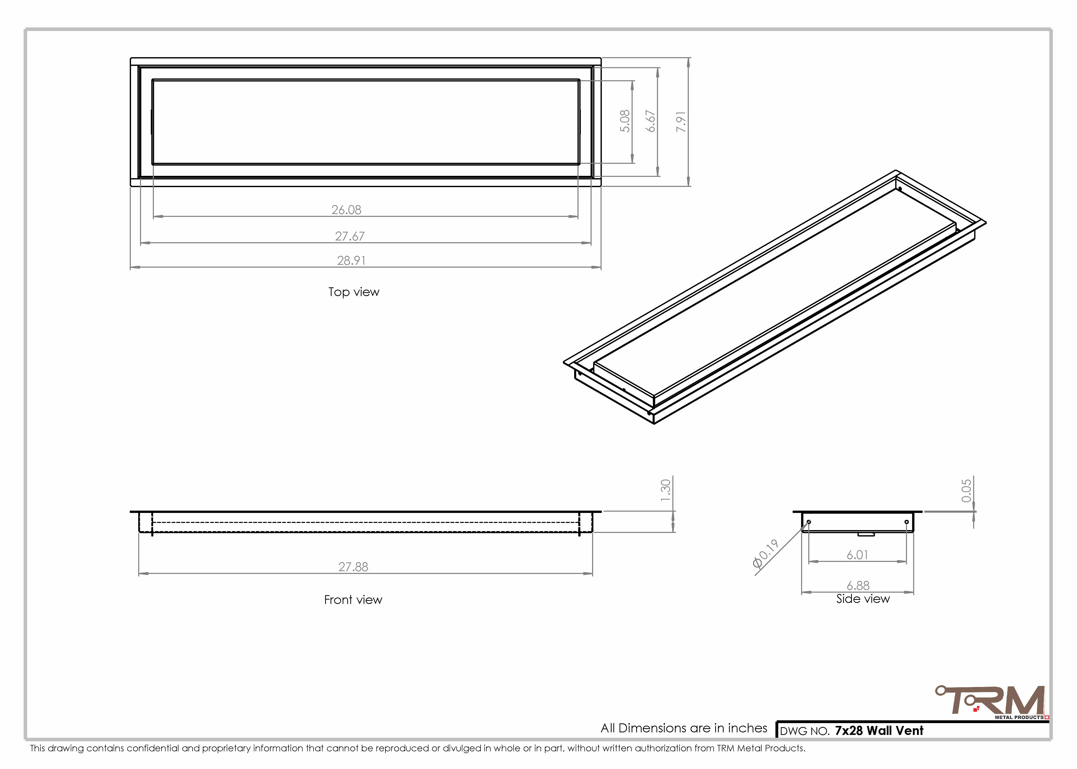 7x28 - Wall Vent - Modern Vent Cover - Return Air Vent - TRM Metal 28x7 - Image 2