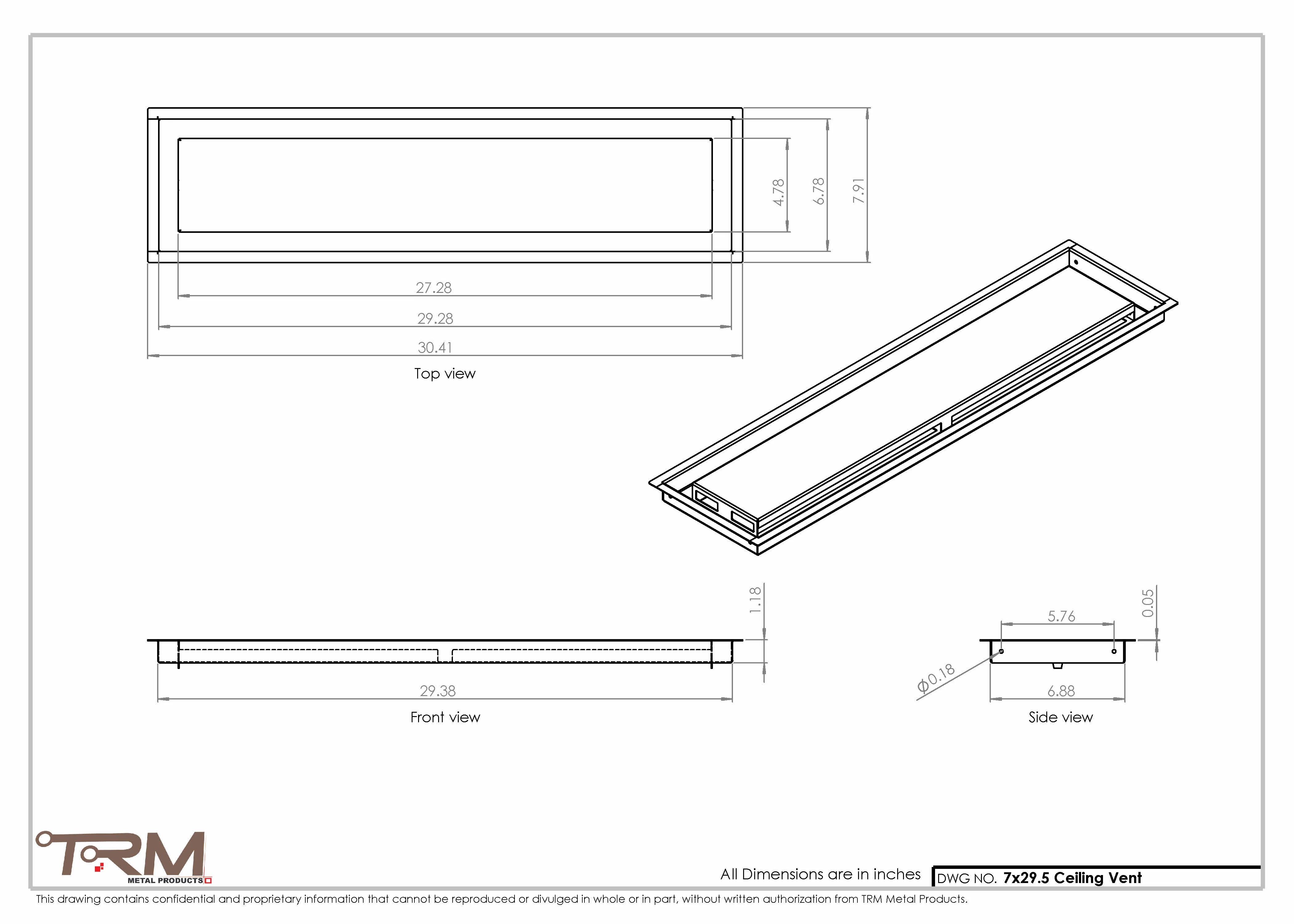 7x29.5 - Modern-Ceiling-Vent Cover-TRM Metal -  29.5x7 - Image 2