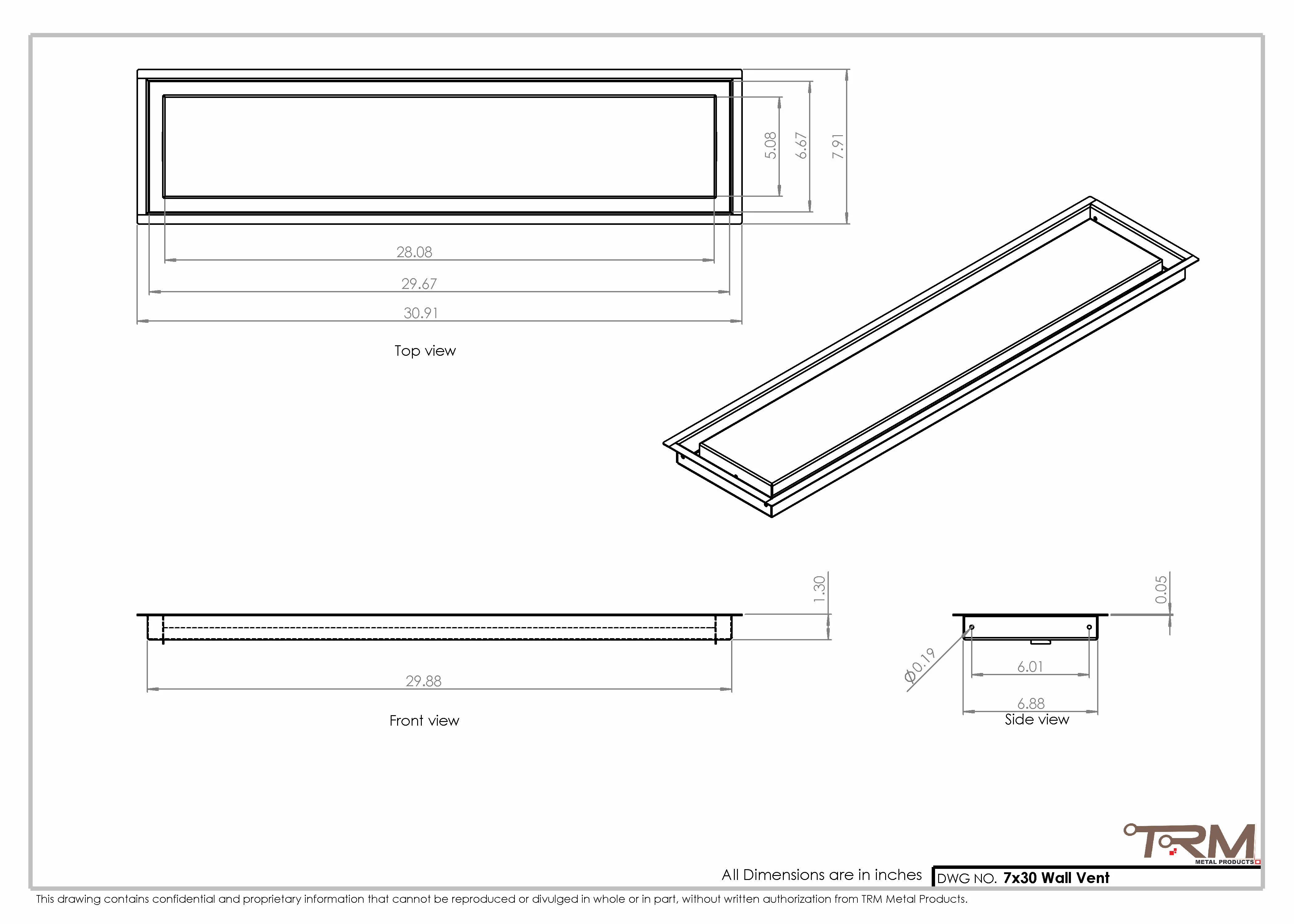 7x30 - Wall Vent - Modern Vent Cover - Return Air Vent - TRM Metal 30x7 - Image 2