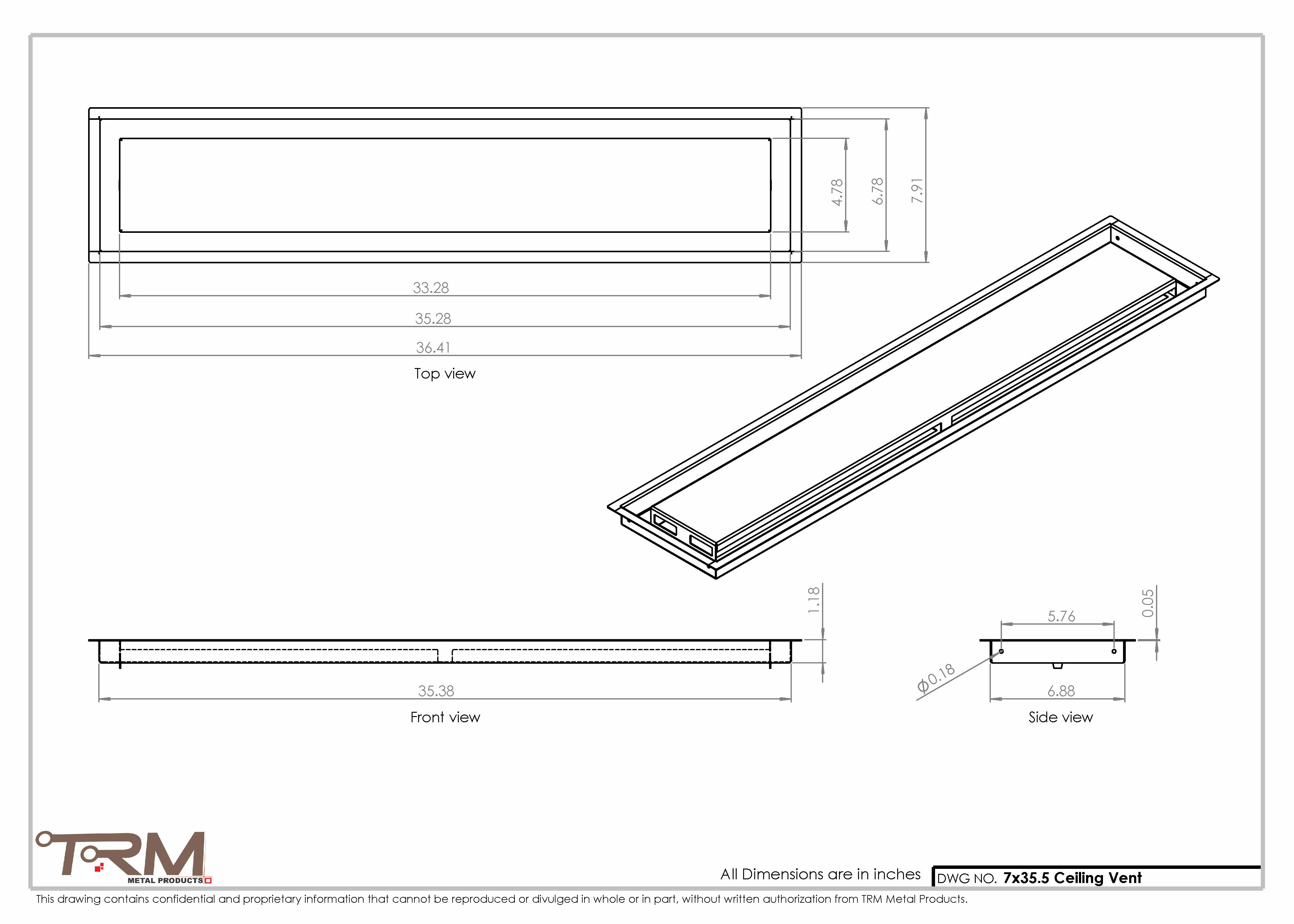 7x35.5 - Modern-Ceiling-Vent Cover-TRM Metal - 35.5x7 - Image 2