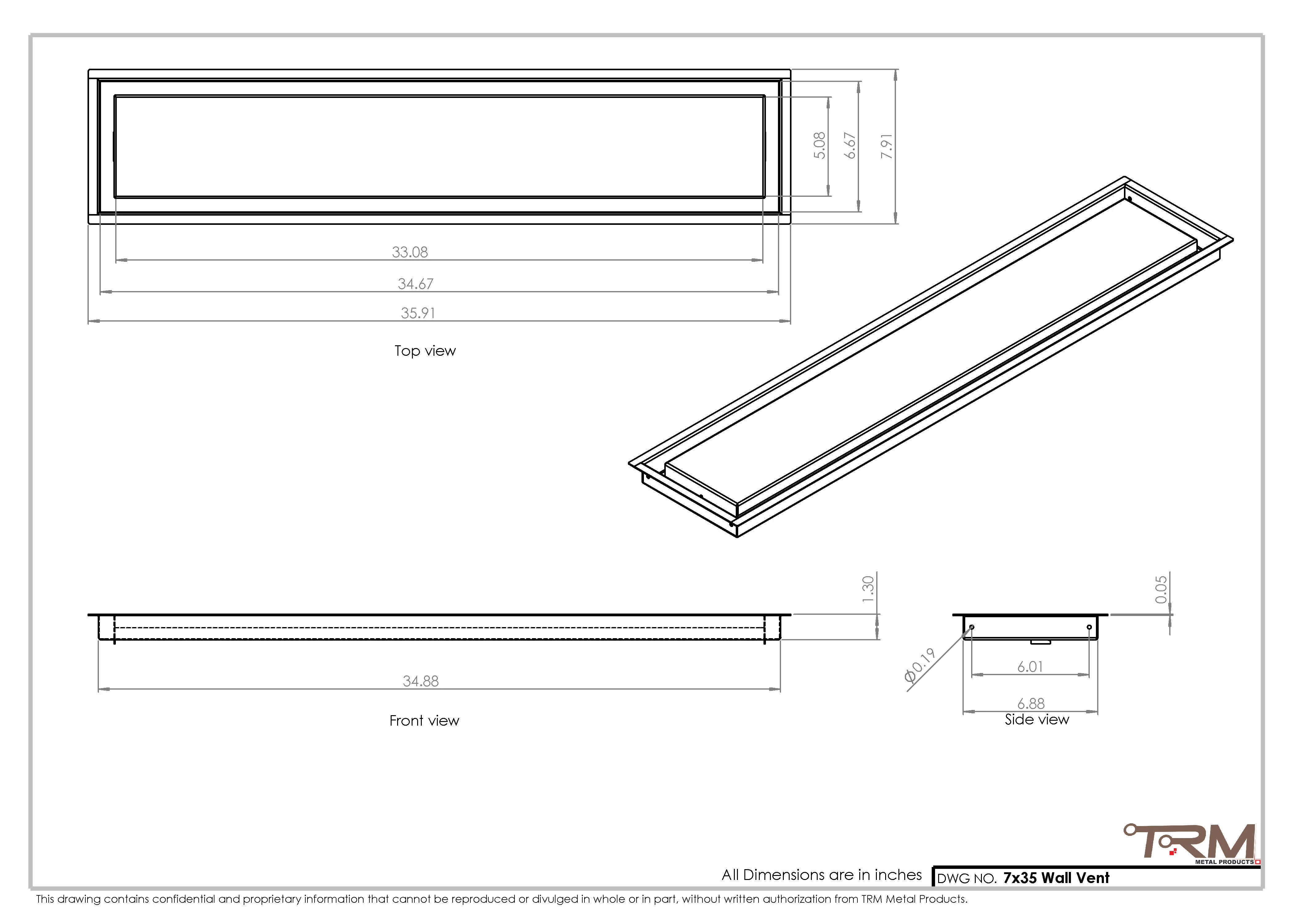 7x35 - Wall Vent - Modern Vent Cover - Return Air Vent - TRM Metal 35x7 - Image 2