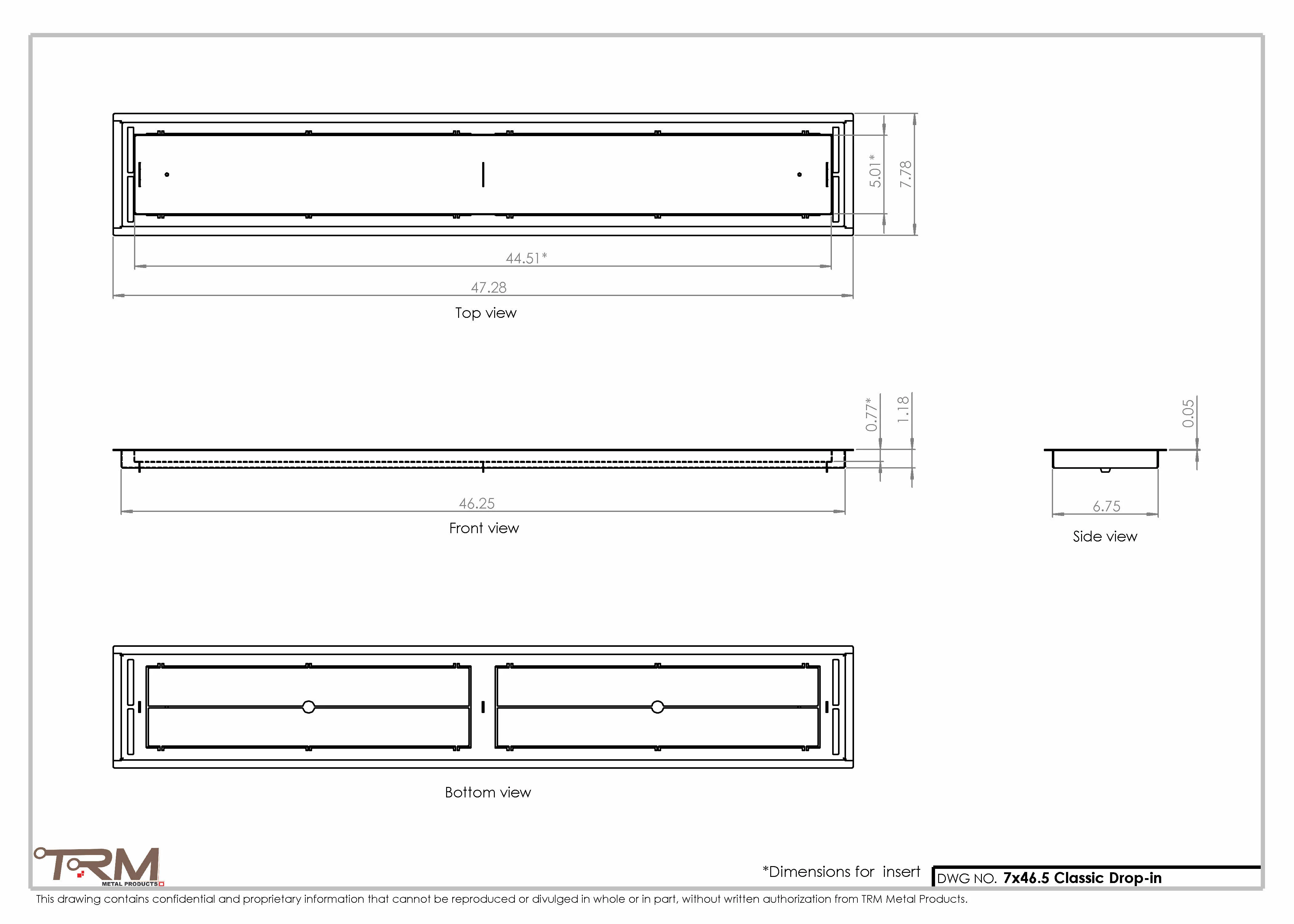 7x46.5 - Classic Drop-in Air Vent, Flush Floor-Matching, All Metal, Floor Vent Cover - TRM Metal  46.5x7 - Image 2