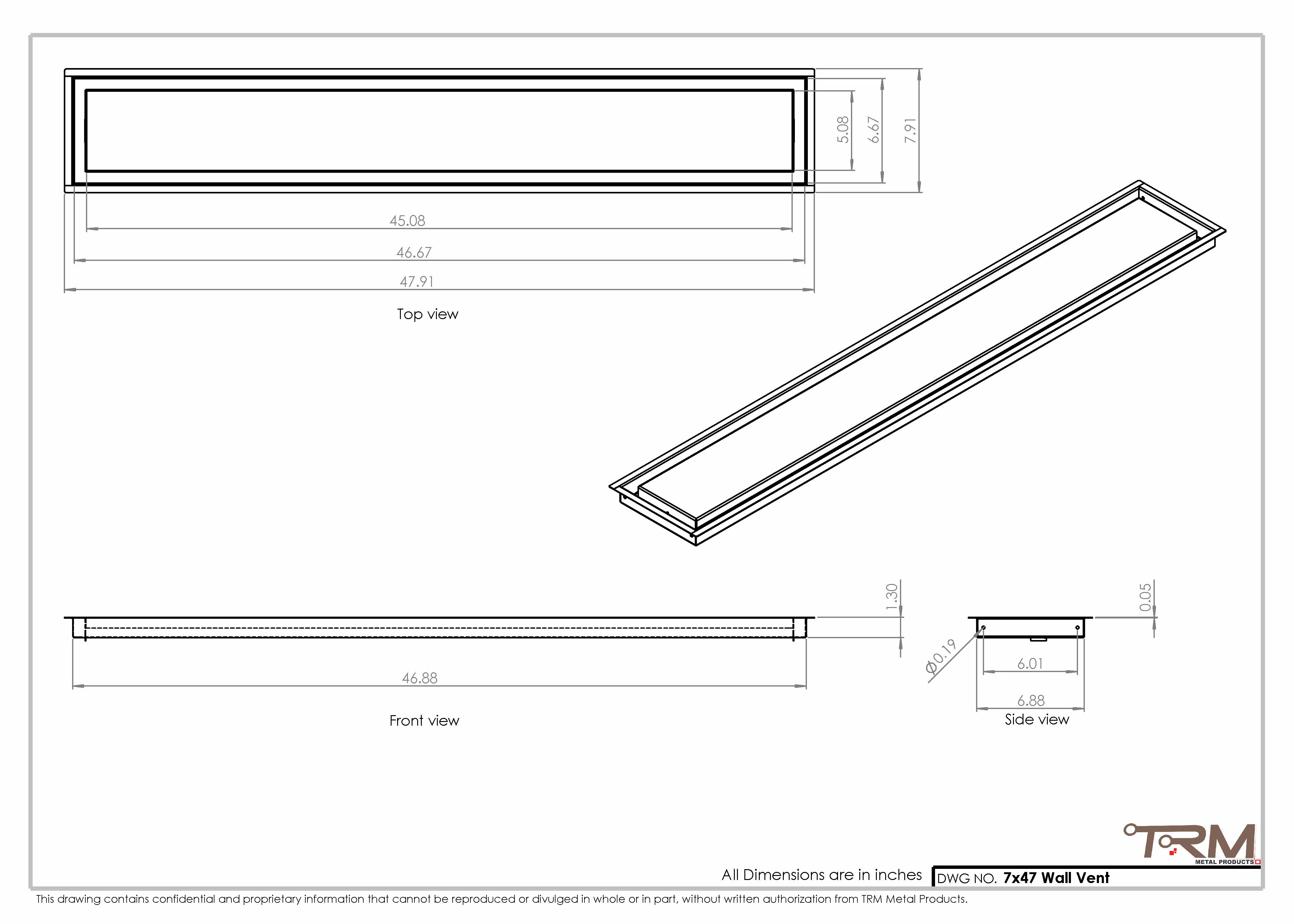 7x47 - Wall Vent - Modern Vent Cover - Return Air Vent - TRM Metal 47x7 - Image 2