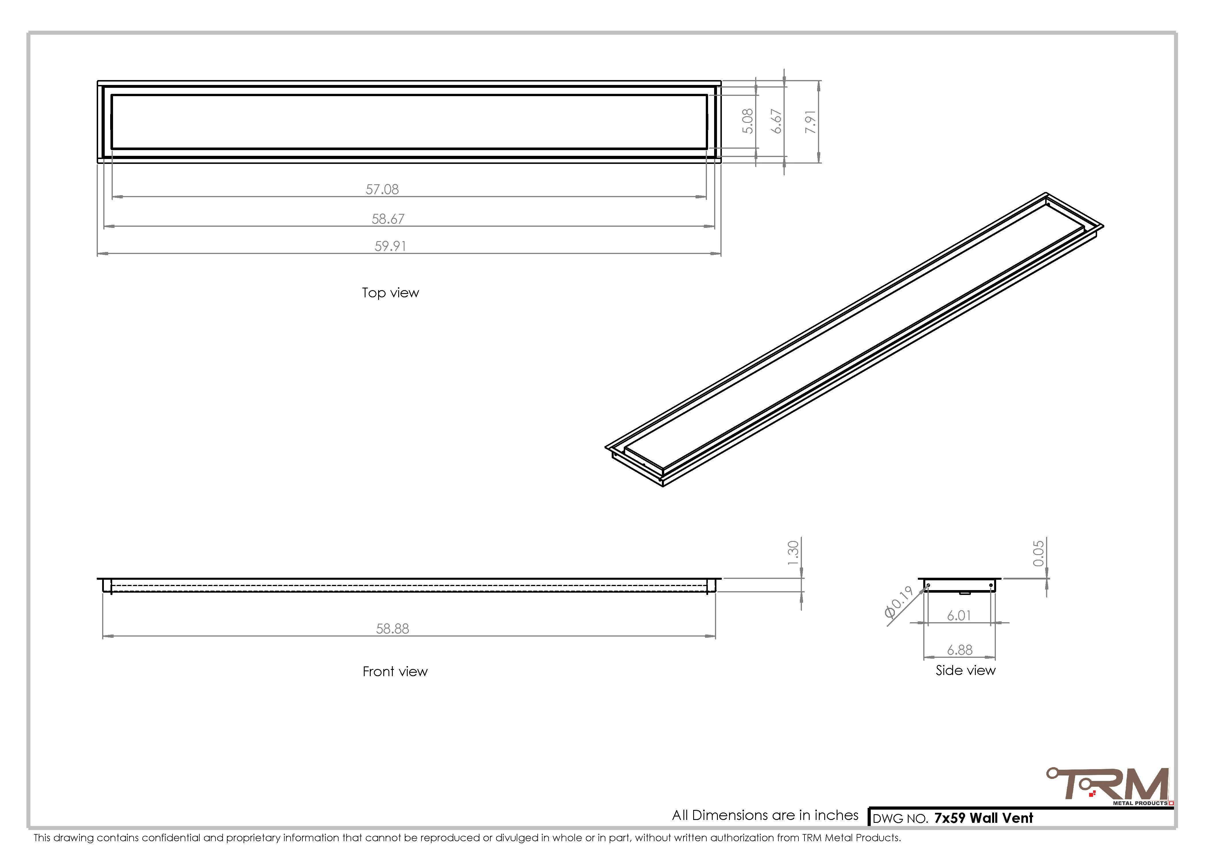 7x59 - Wall Vent - Modern Vent Cover - Return Air Vent - TRM Metal 59x7 - Image 2