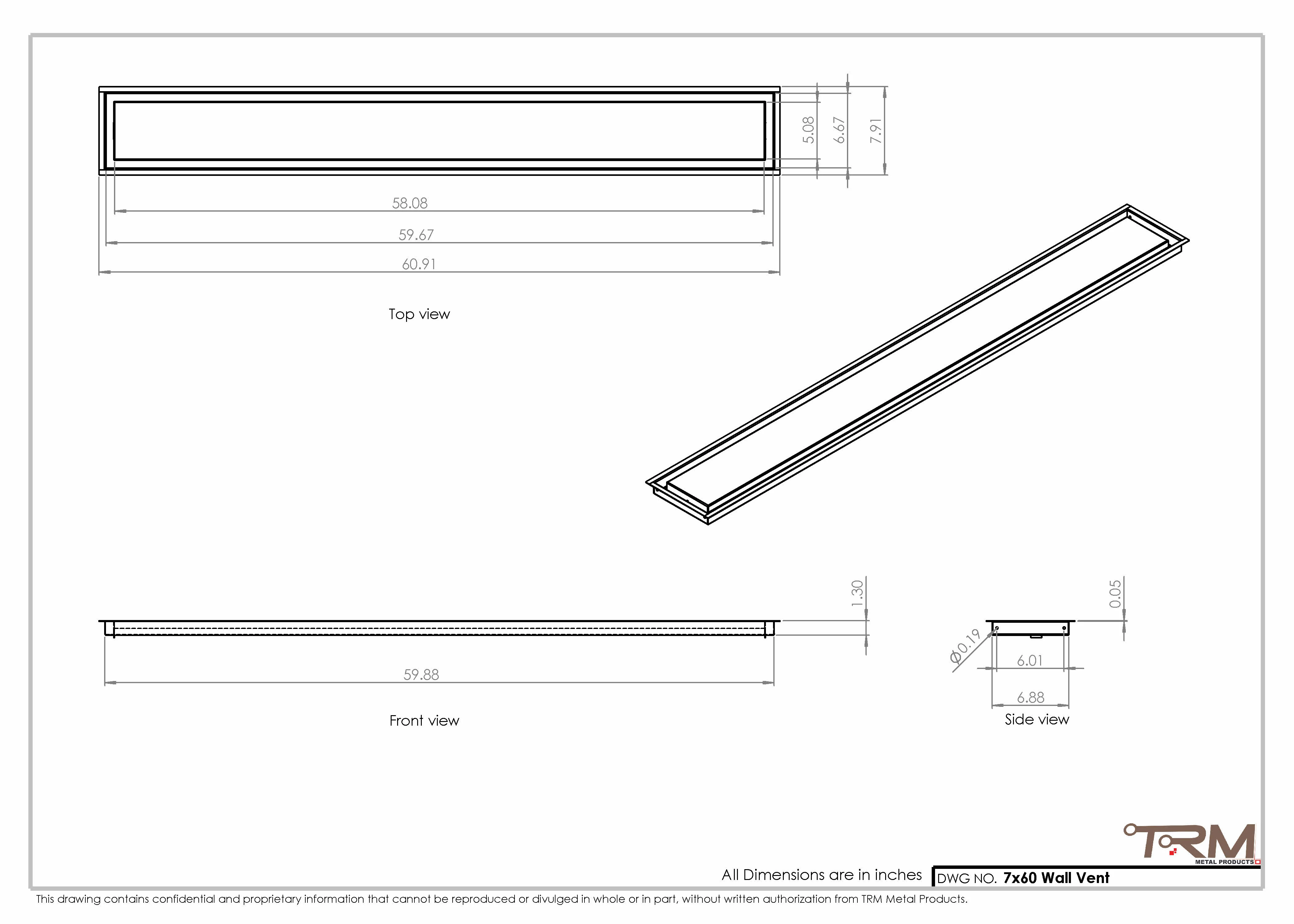 7x60 - Wall Vent - Modern Vent Cover - Return Air Vent - TRM Metal 60x7 - Image 2