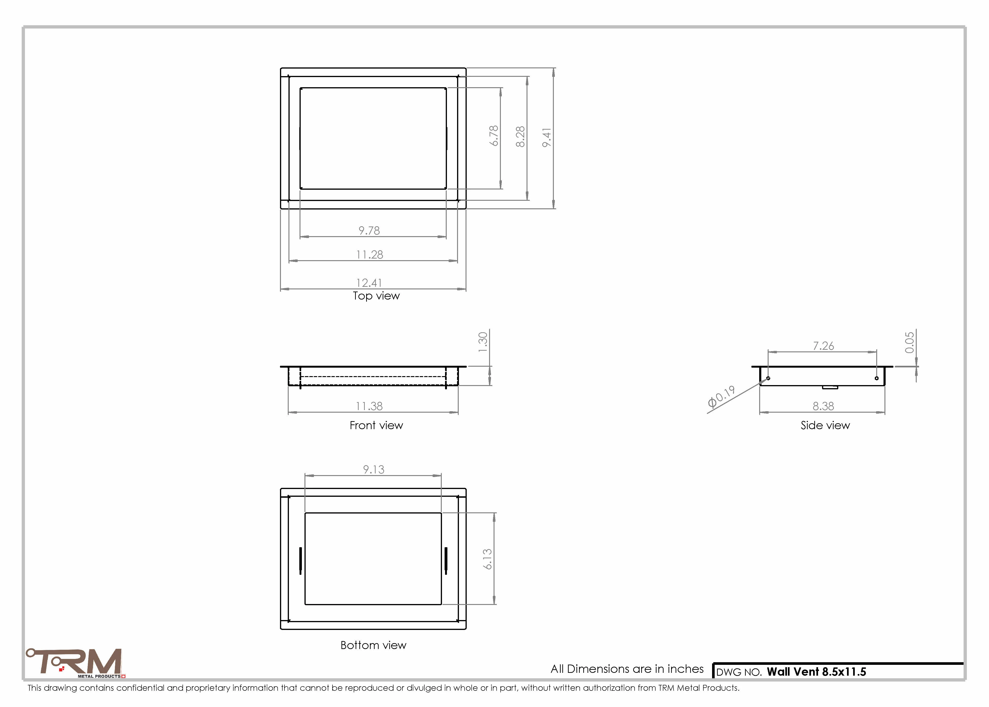 8.5x11.5 - Wall Vent - Modern Vent Cover -  Return Air Vent - TRM Metal  11.5x8.5 - Image 2