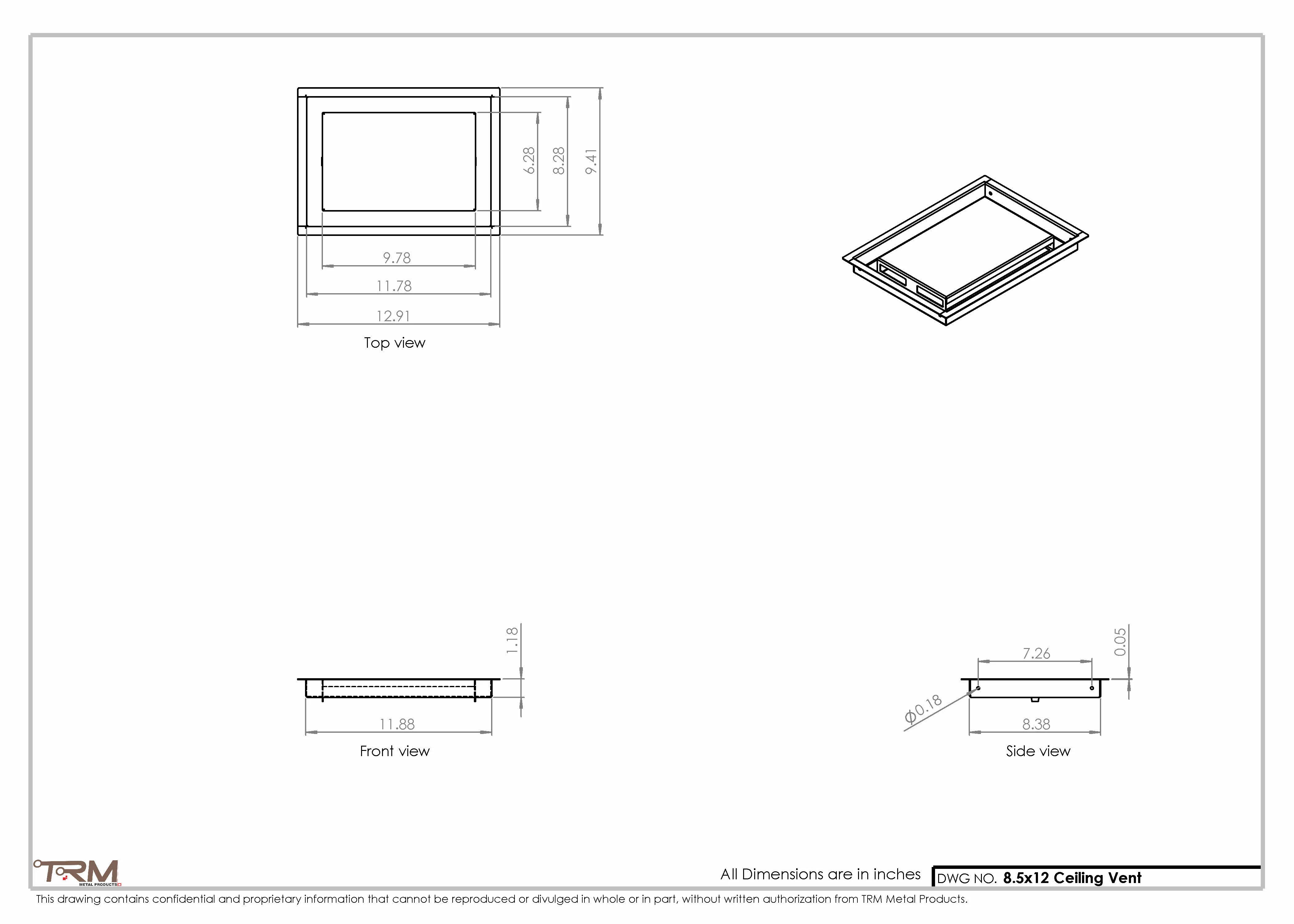 8.5x12 - Modern-Ceiling-Vent Cover-TRM Metal - 12x8.5 - Image 2