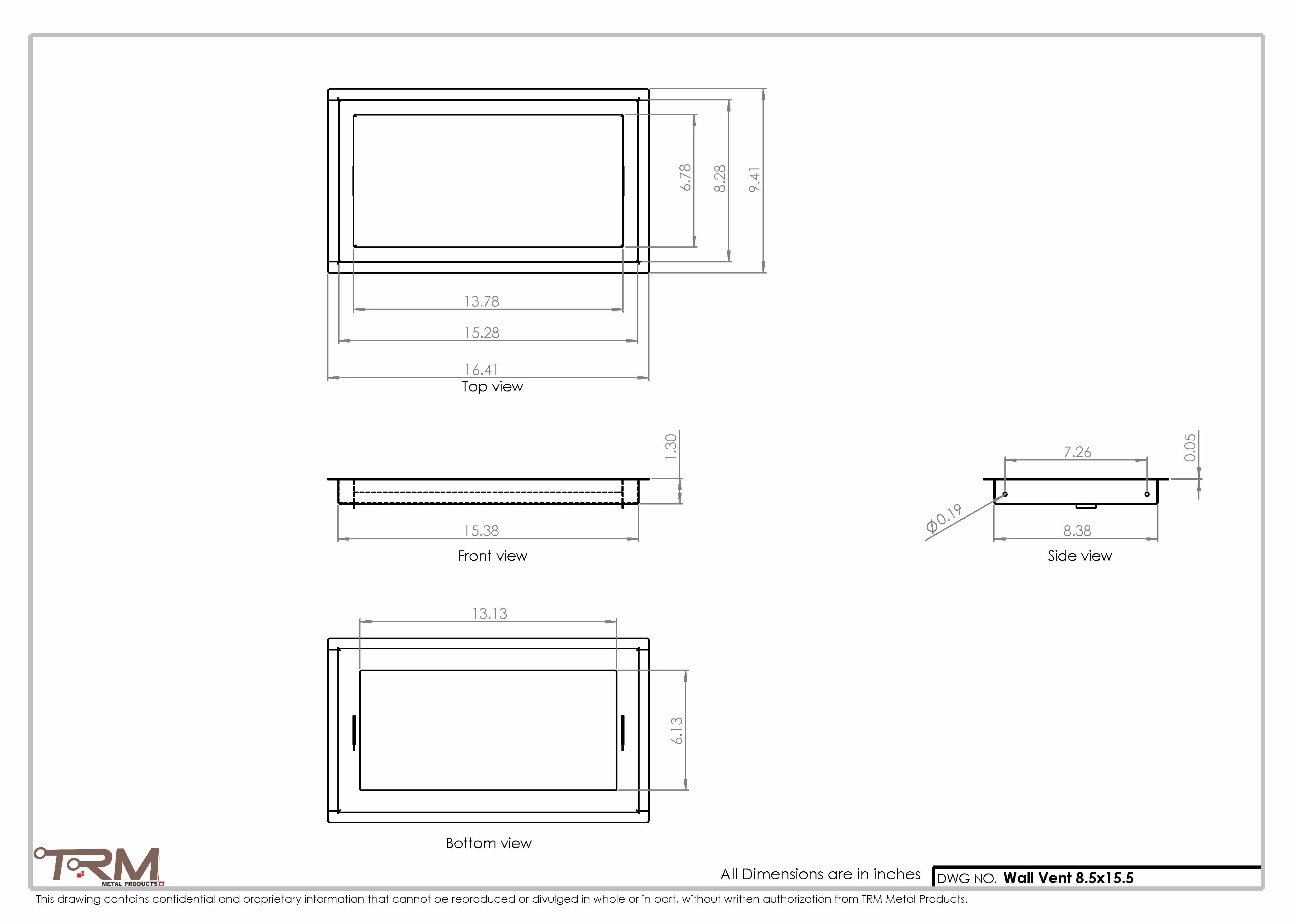 8.5x15.5 - Wall Vent - Modern Vent Cover -  Return Air Vent - TRM Metal  15.5x8.5 - Image 2