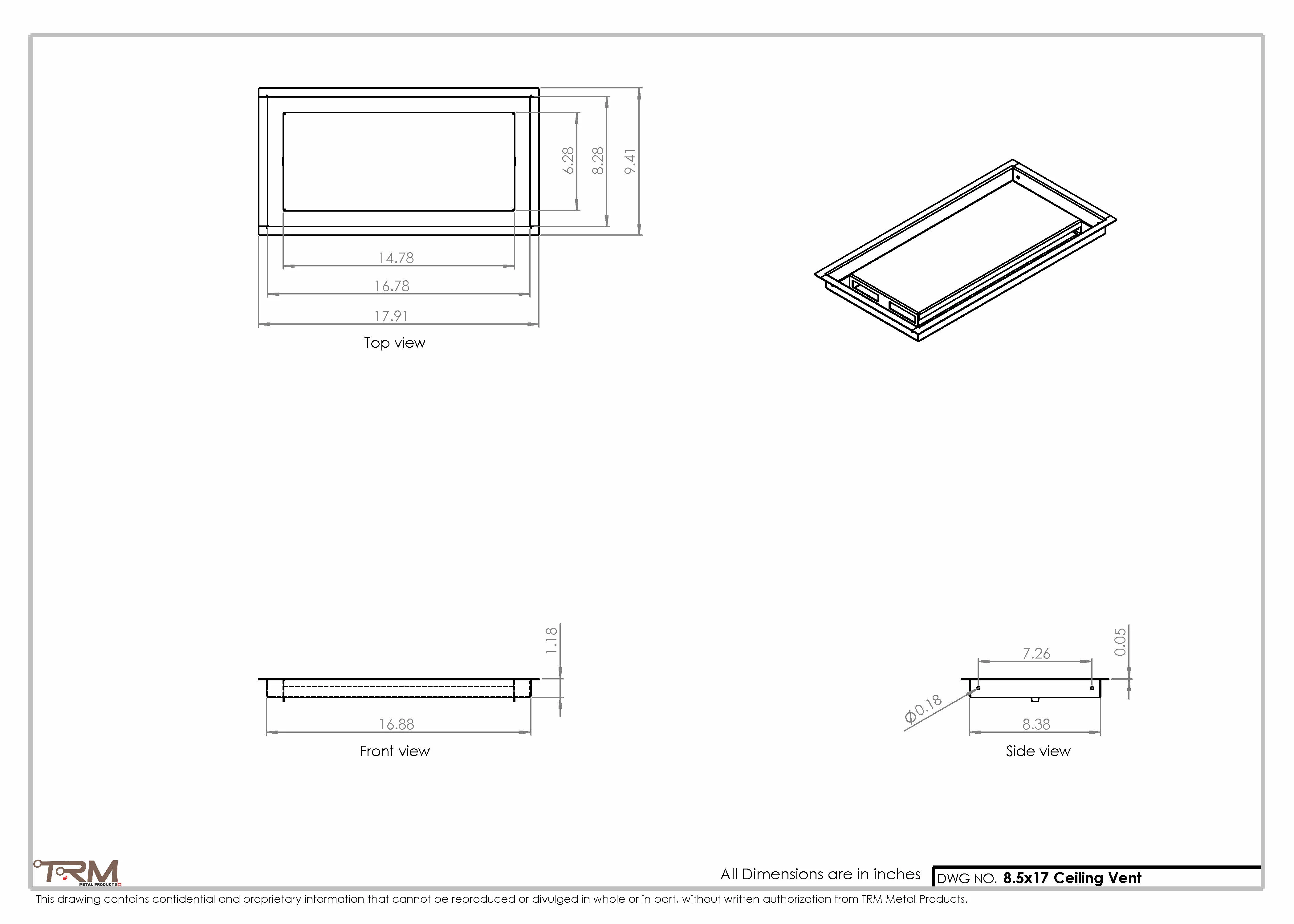 8.5x17 - Modern-Ceiling-Vent Cover-TRM Metal - 17x8.5 - Image 2