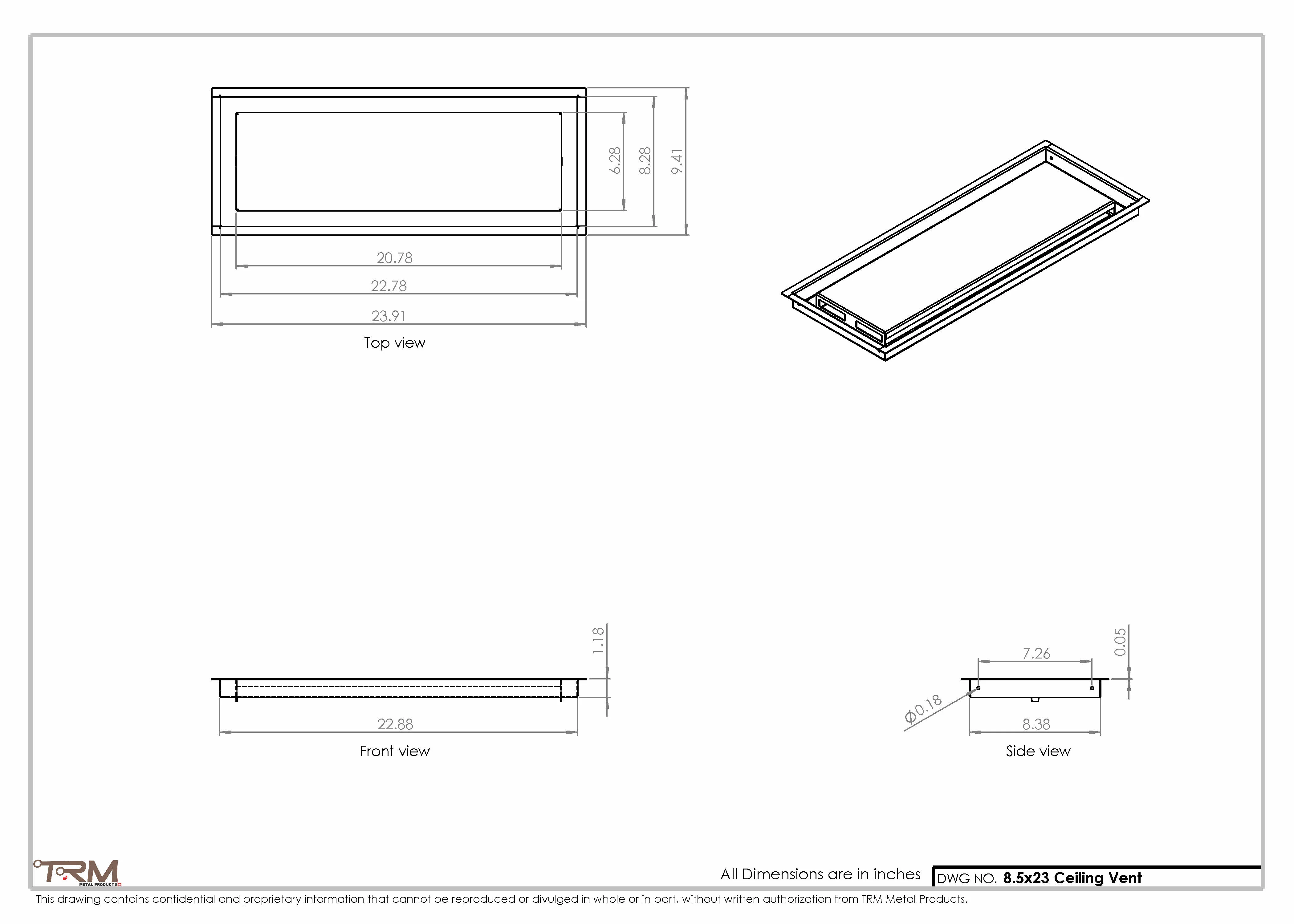 8.5x23 - Modern-Ceiling-Vent Cover-TRM Metal - 23x8.5 - Image 2