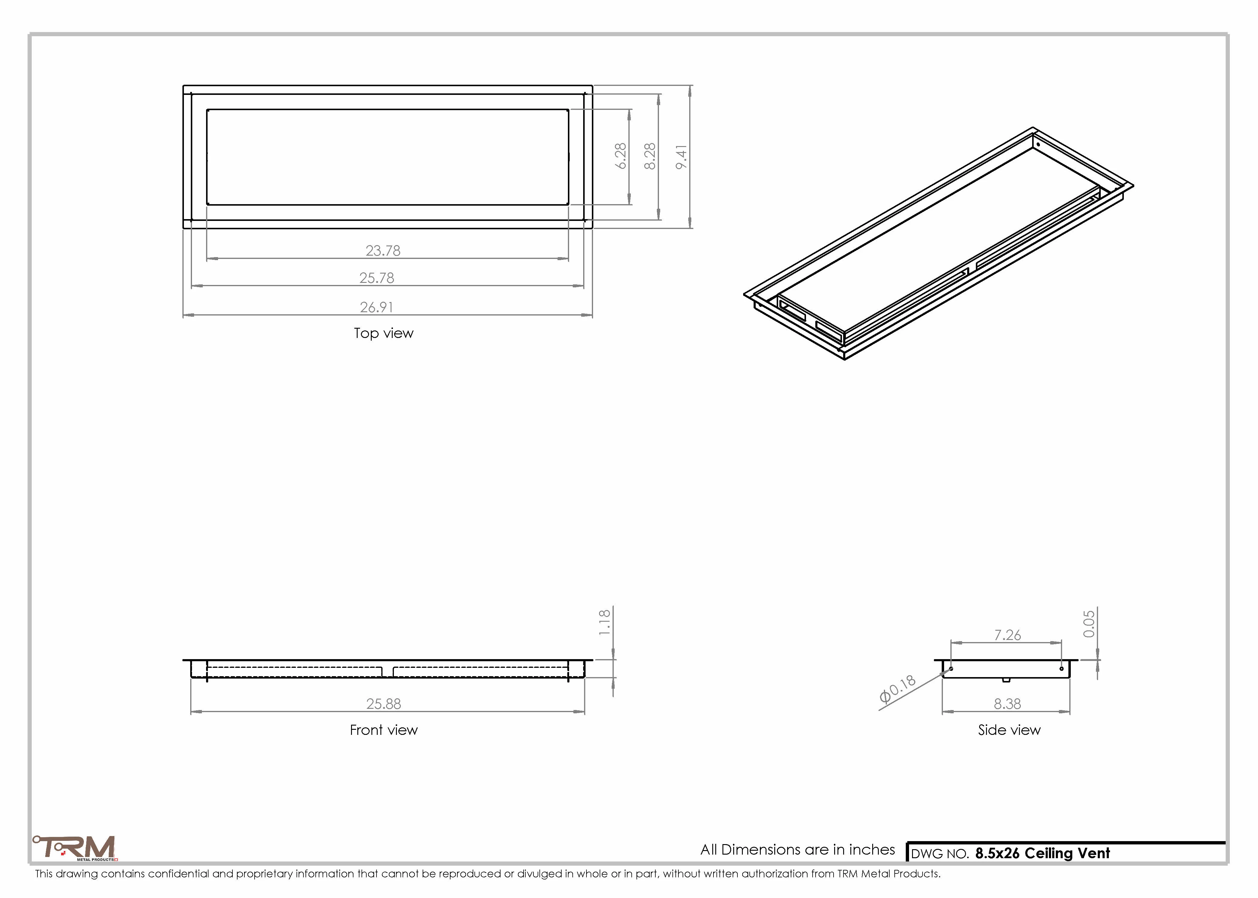 8.5x26 - Modern-Ceiling-Vent Cover-TRM Metal - 26x8.5 - Image 2