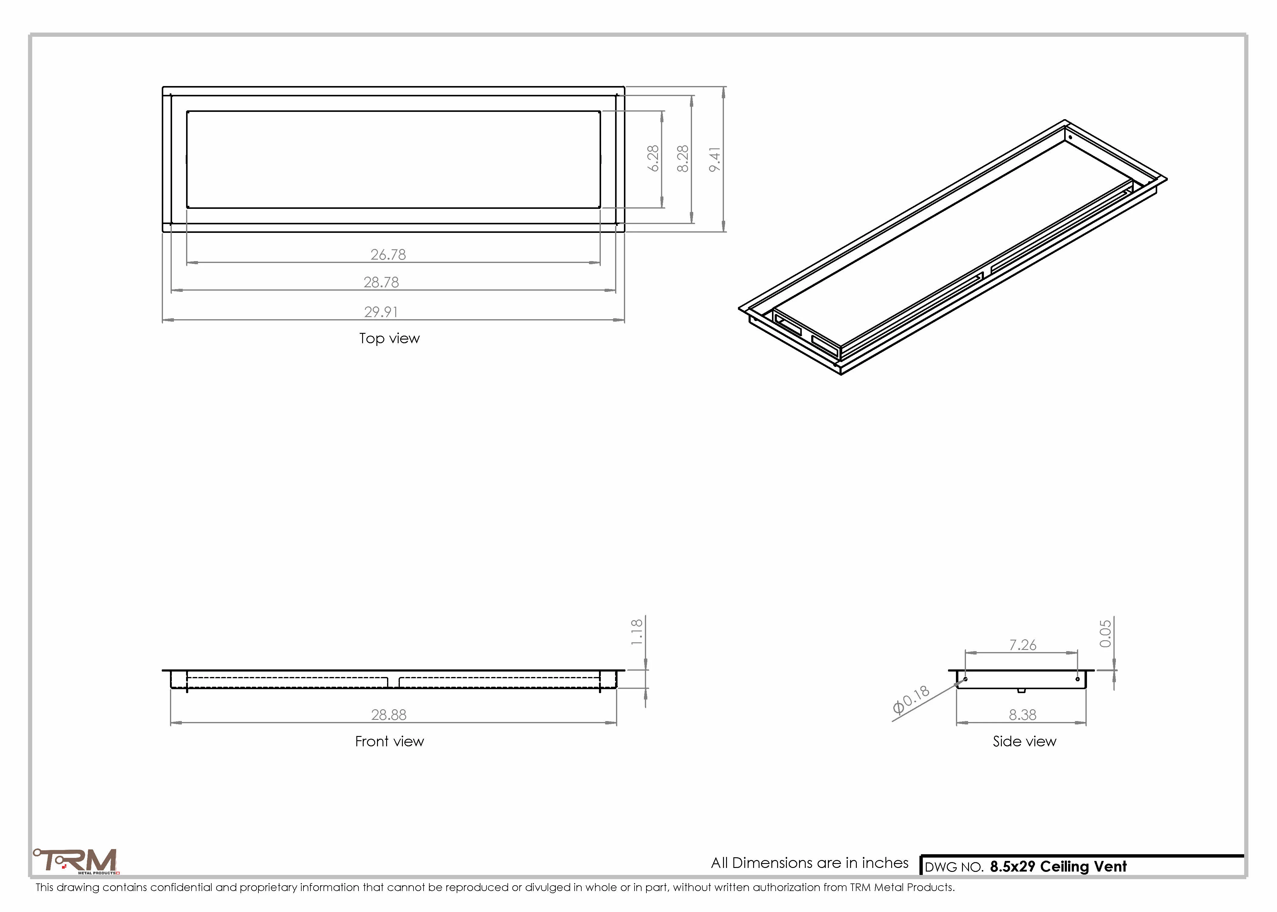 8.5x29 - Modern-Ceiling-Vent Cover-TRM Metal - 29x8.5 - Image 2