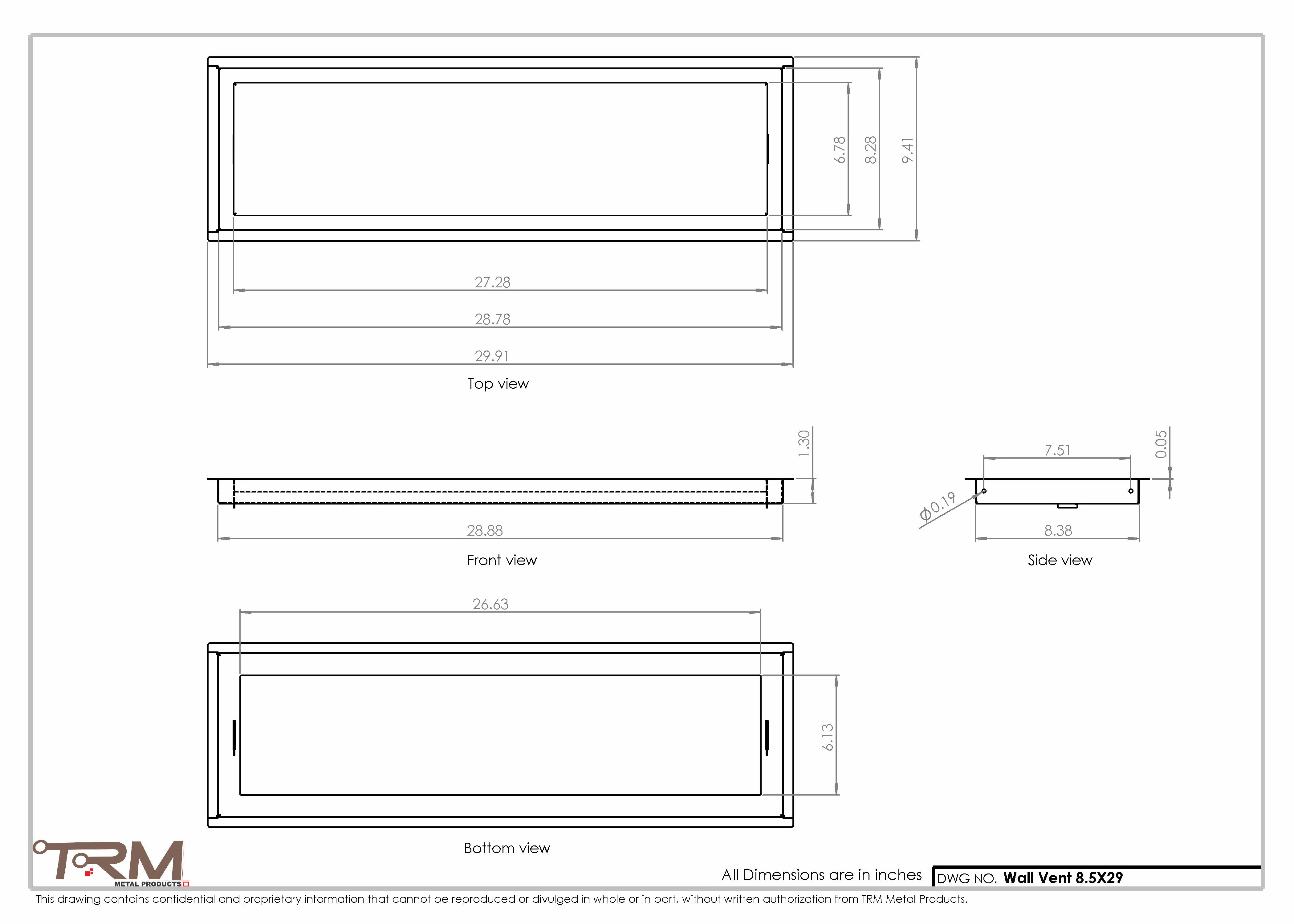 8.5x29 - Wall Vent - Modern Vent Cover -  Return Air Vent - TRM Metal  29x8.5 - Image 2
