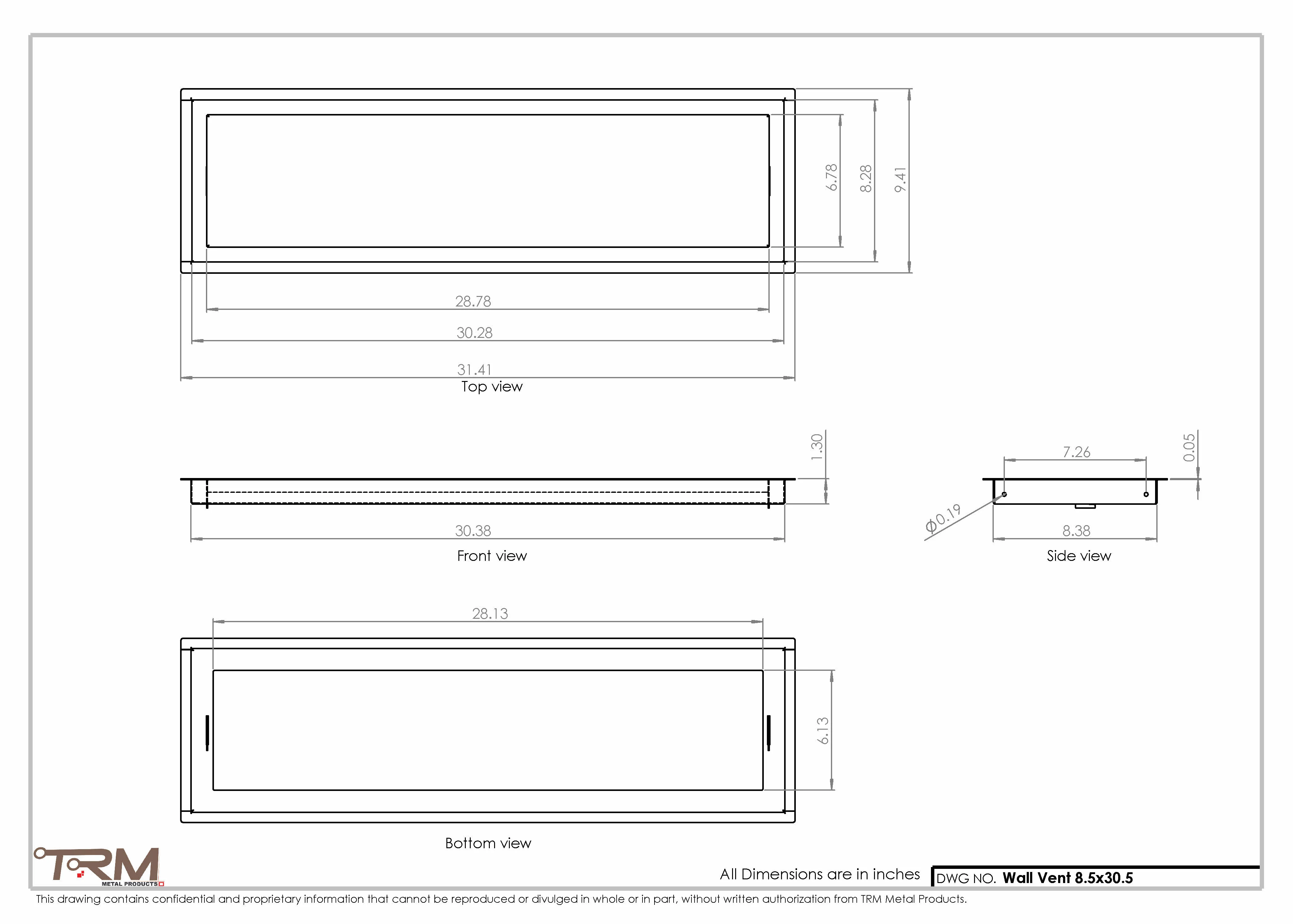 8.5x30.5 - Wall Vent - Modern Vent Cover -  Return Air Vent - TRM Metal  30.5x8.5 - Image 2