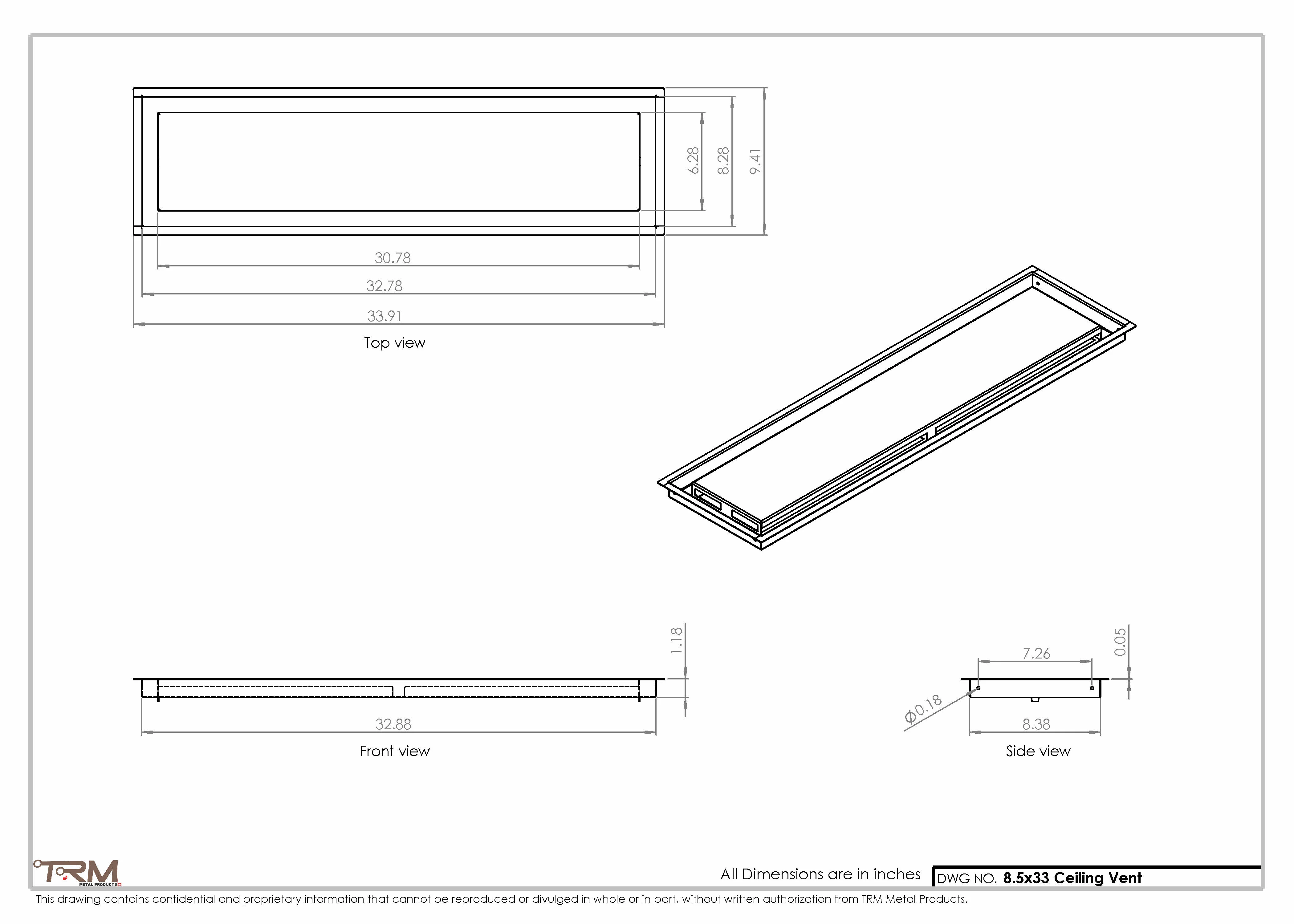 8.5x33 - Modern-Ceiling-Vent Cover-TRM Metal - 33x8.5 - Image 2