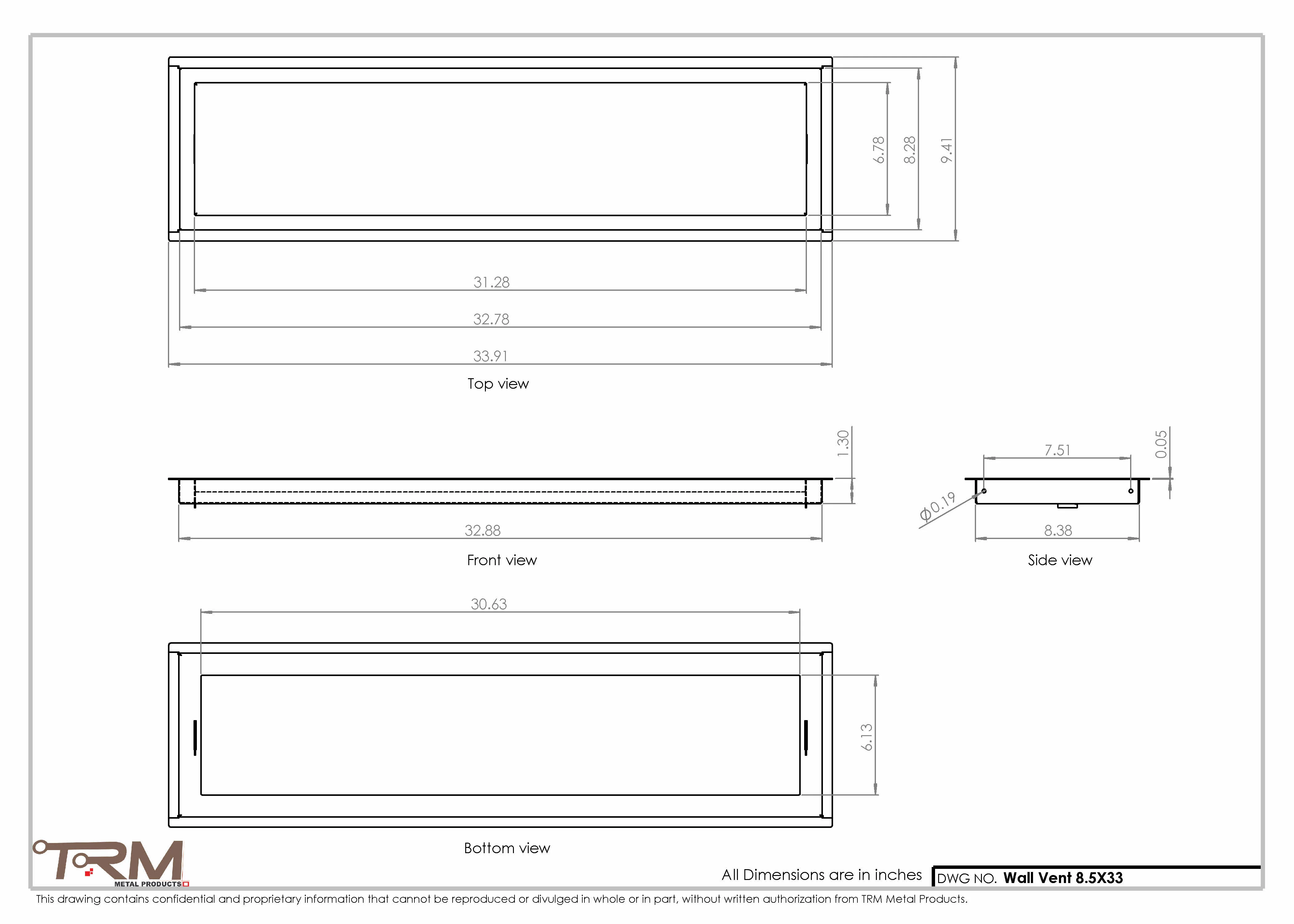 8.5x33 - Wall Vent - Modern Vent Cover -  Return Air Vent - TRM Metal  33x8.5 - Image 2