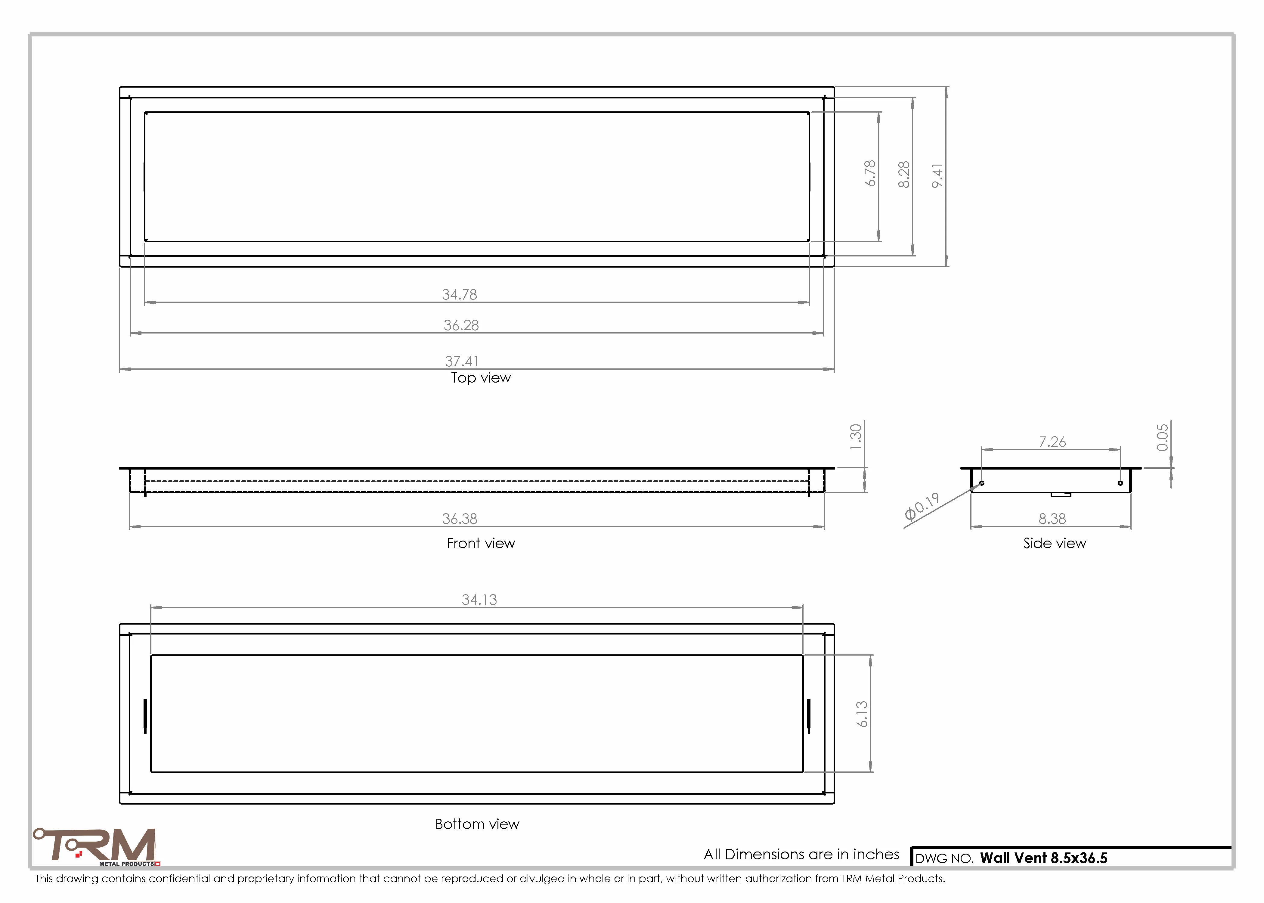 8.5x36.5 - Wall Vent - Modern Vent Cover -  Return Air Vent - TRM Metal  36.5x8.5 - Image 2