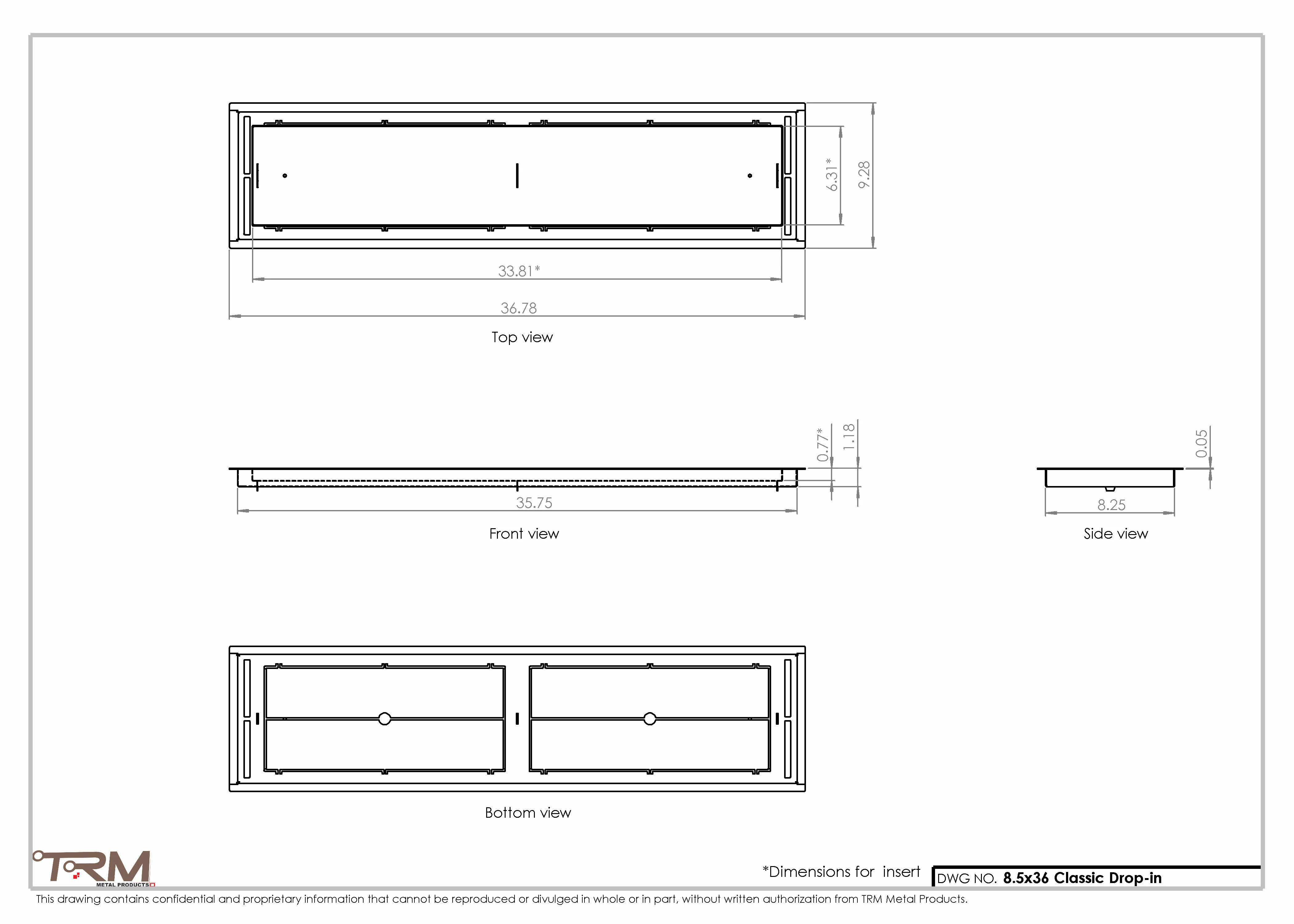 8.5x36 - Classic Drop-in Air Vent, Flush Floor-Matching, All Metal, Floor Vent Cover - TRM Metal  36x8.5 - Image 2