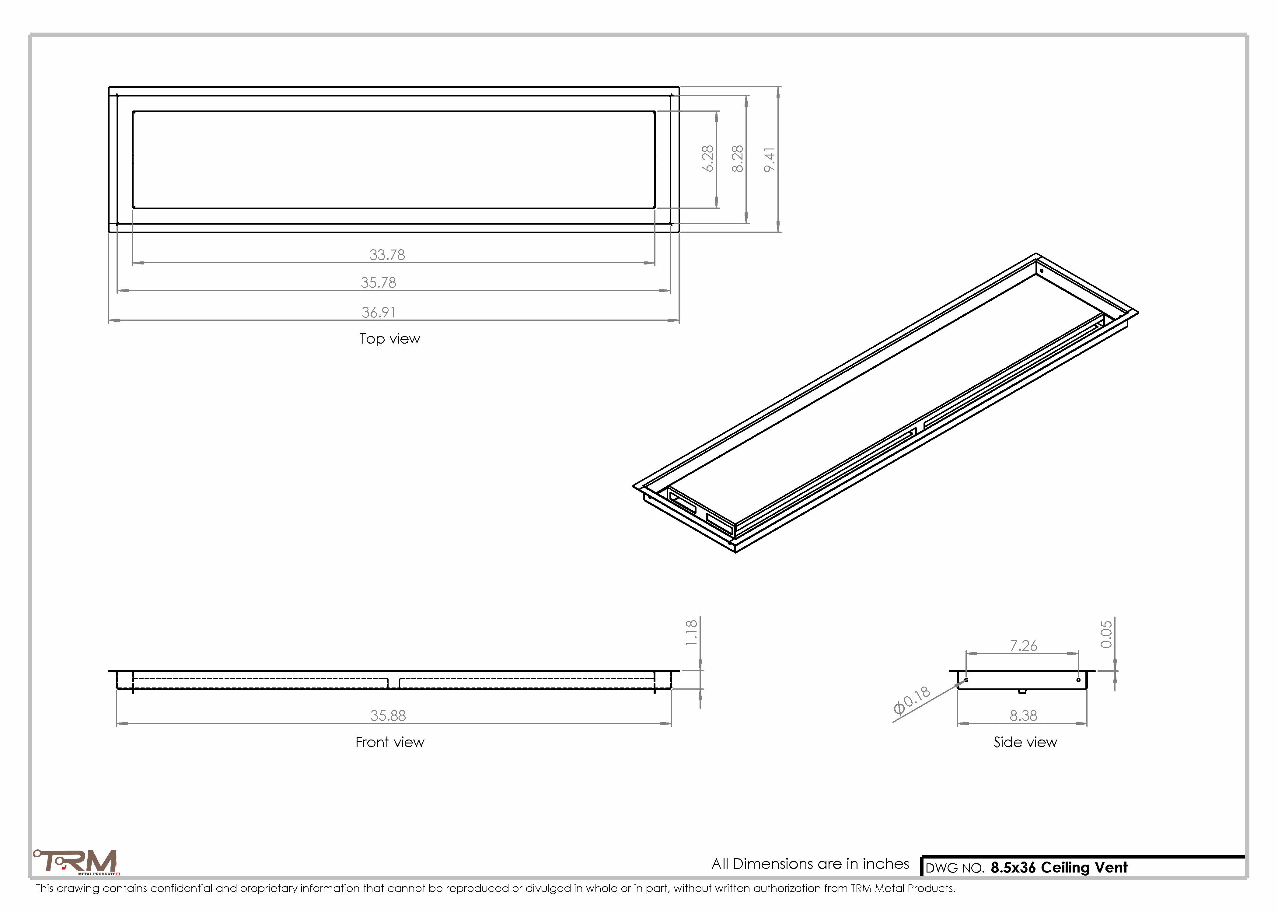 8.5x36 - Modern-Ceiling-Vent Cover-TRM Metal - 36x8.5 - Image 2