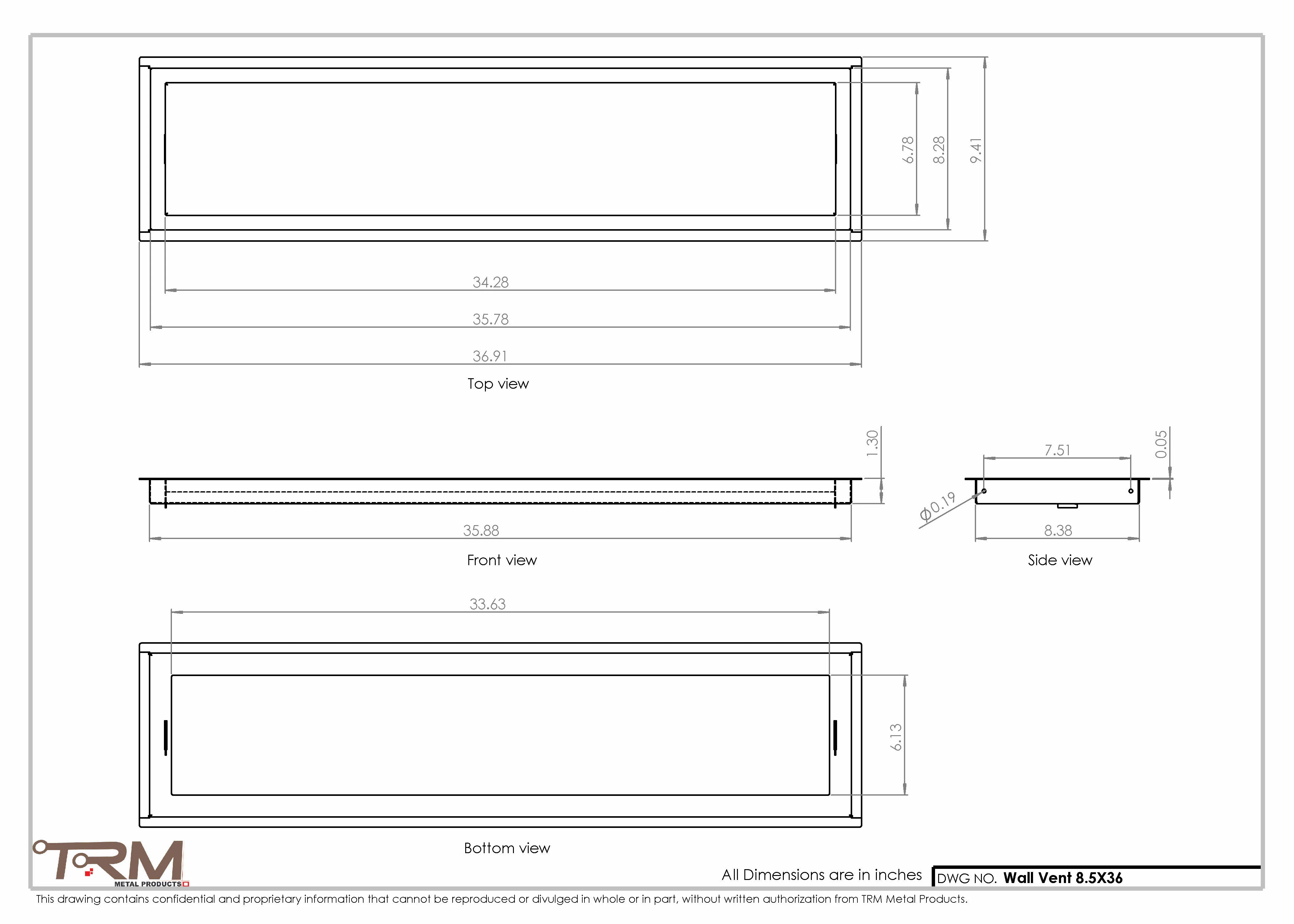 8.5x36 - Wall Vent - Modern Vent Cover -  Return Air Vent - TRM Metal  36x8.5 - Image 2