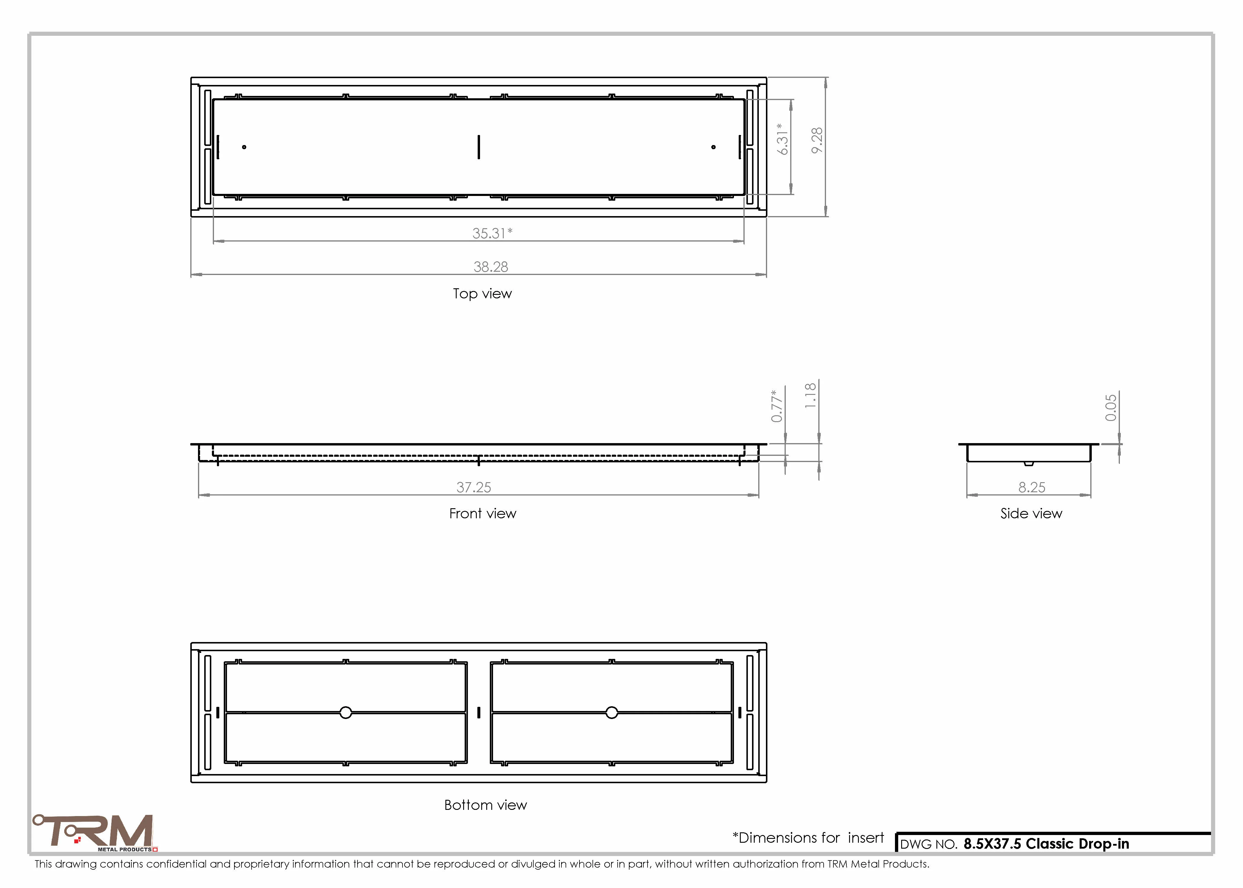 8.5x37.5 - Classic Drop-in Air Vent, Flush Floor-Matching, All Metal, Floor Vent Cover - TRM Metal  37.5x8.5 - Image 2