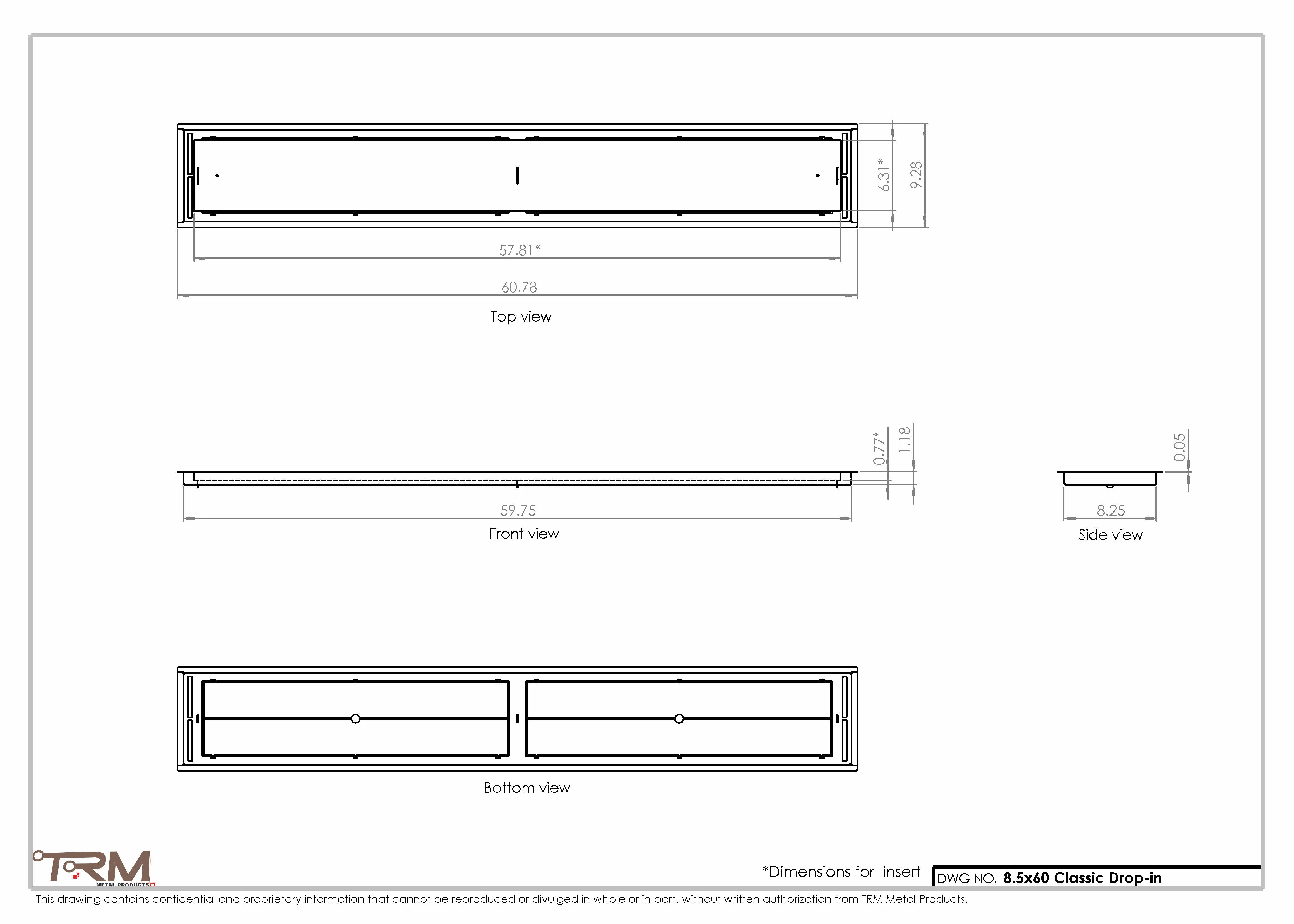 8.5x60 - Classic Drop-in Air Vent, Flush Floor-Matching, All Metal, Floor Vent Cover - TRM Metal  60x8.5 - Image 2