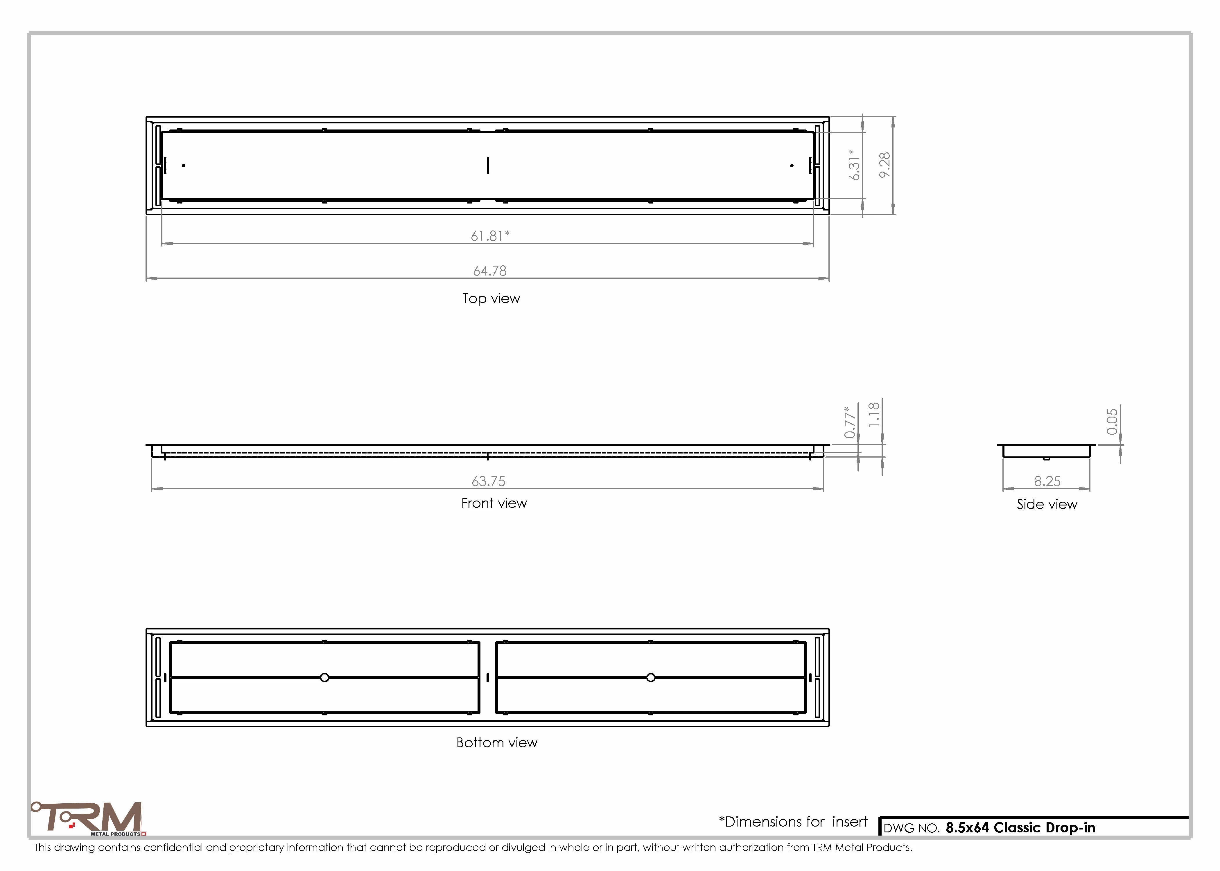 8.5x64 - Classic Drop-in Air Vent, Flush Floor-Matching, All Metal, Floor Vent Cover - TRM Metal  64x8.5 - Image 2
