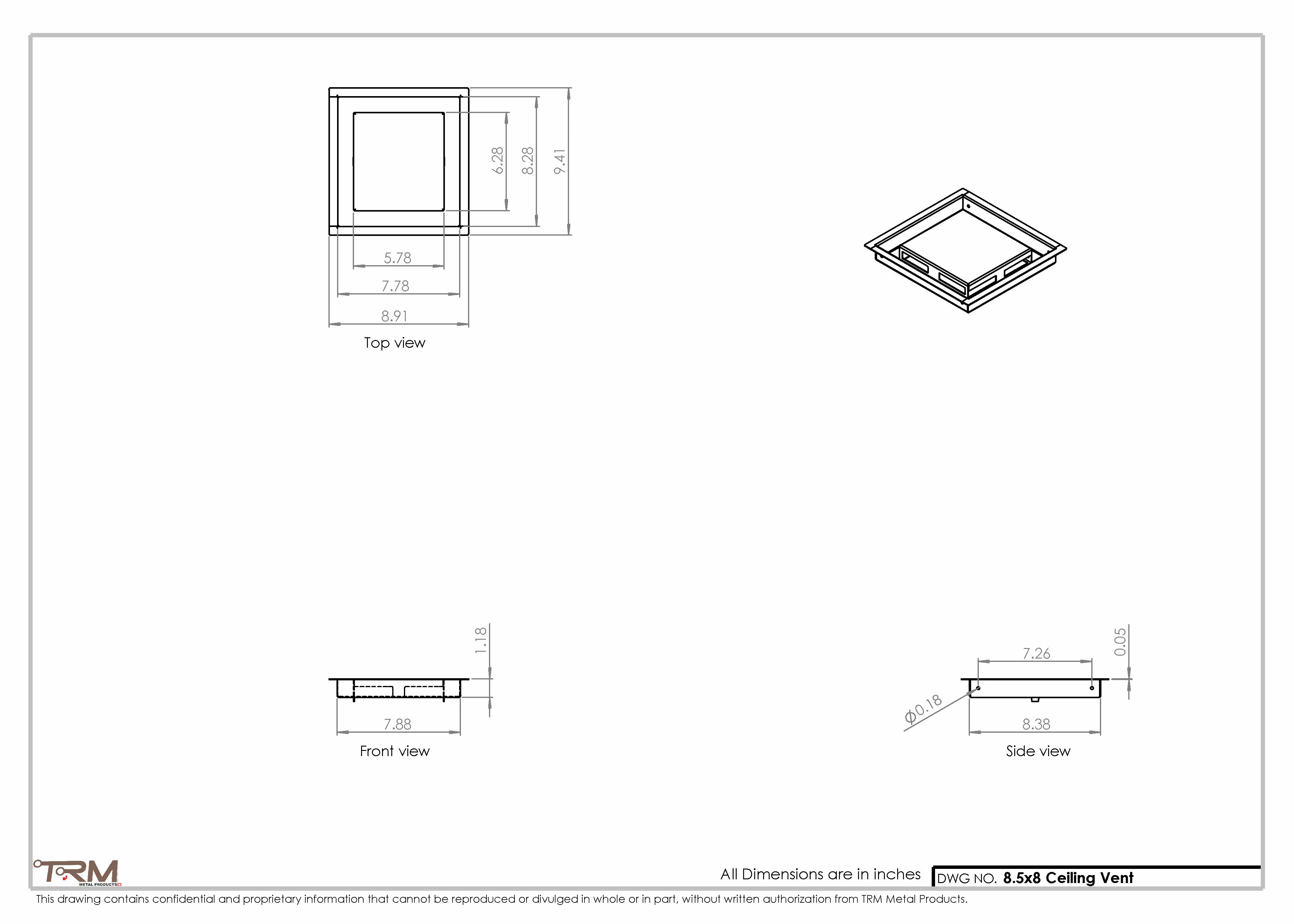 8.5x8 - Modern-Ceiling-Vent Cover-TRM Metal -  8x8.5 - Image 2