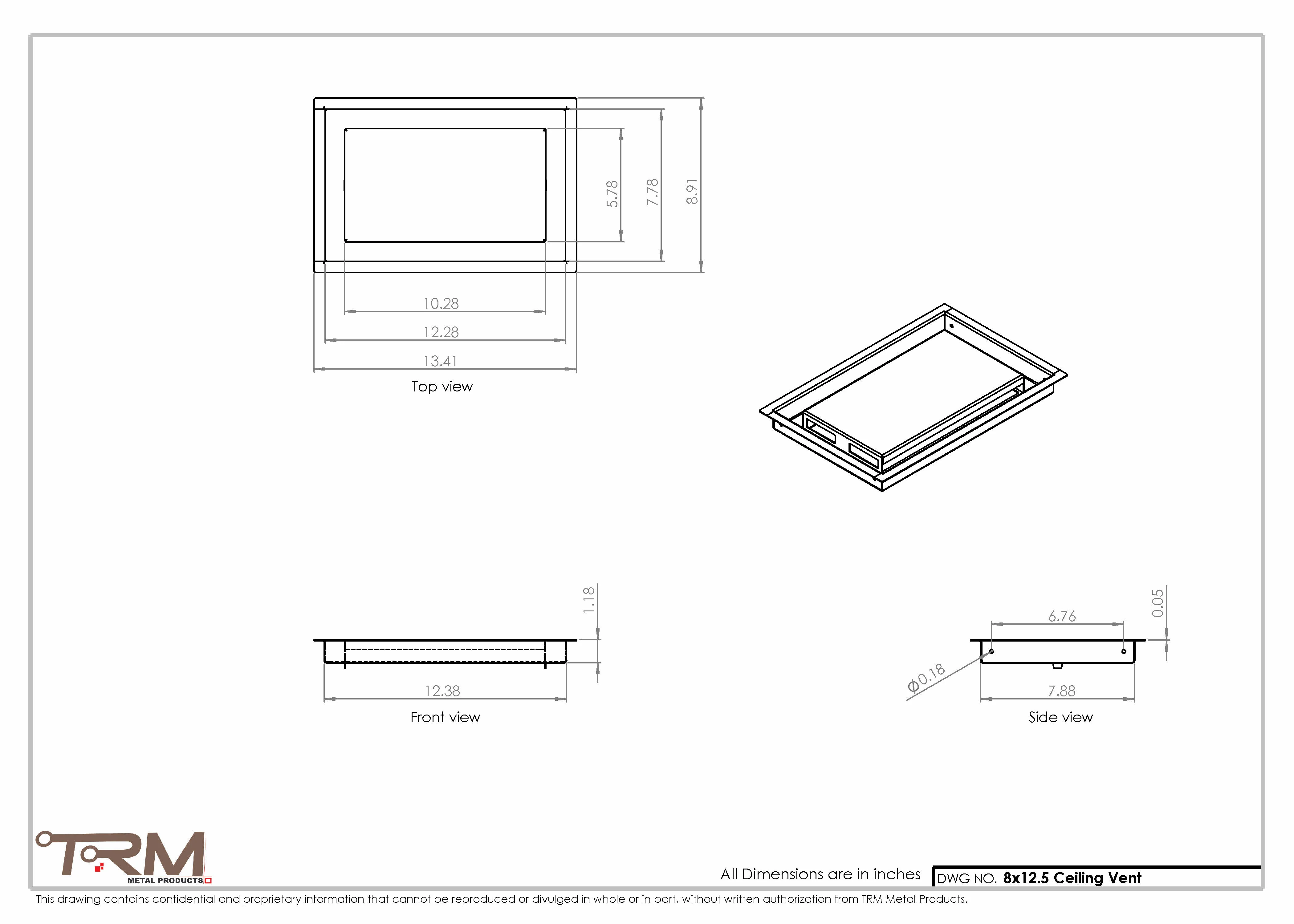 8x12.5 - Modern-Ceiling-Vent Cover-TRM Metal - 12.5x8 - Image 2