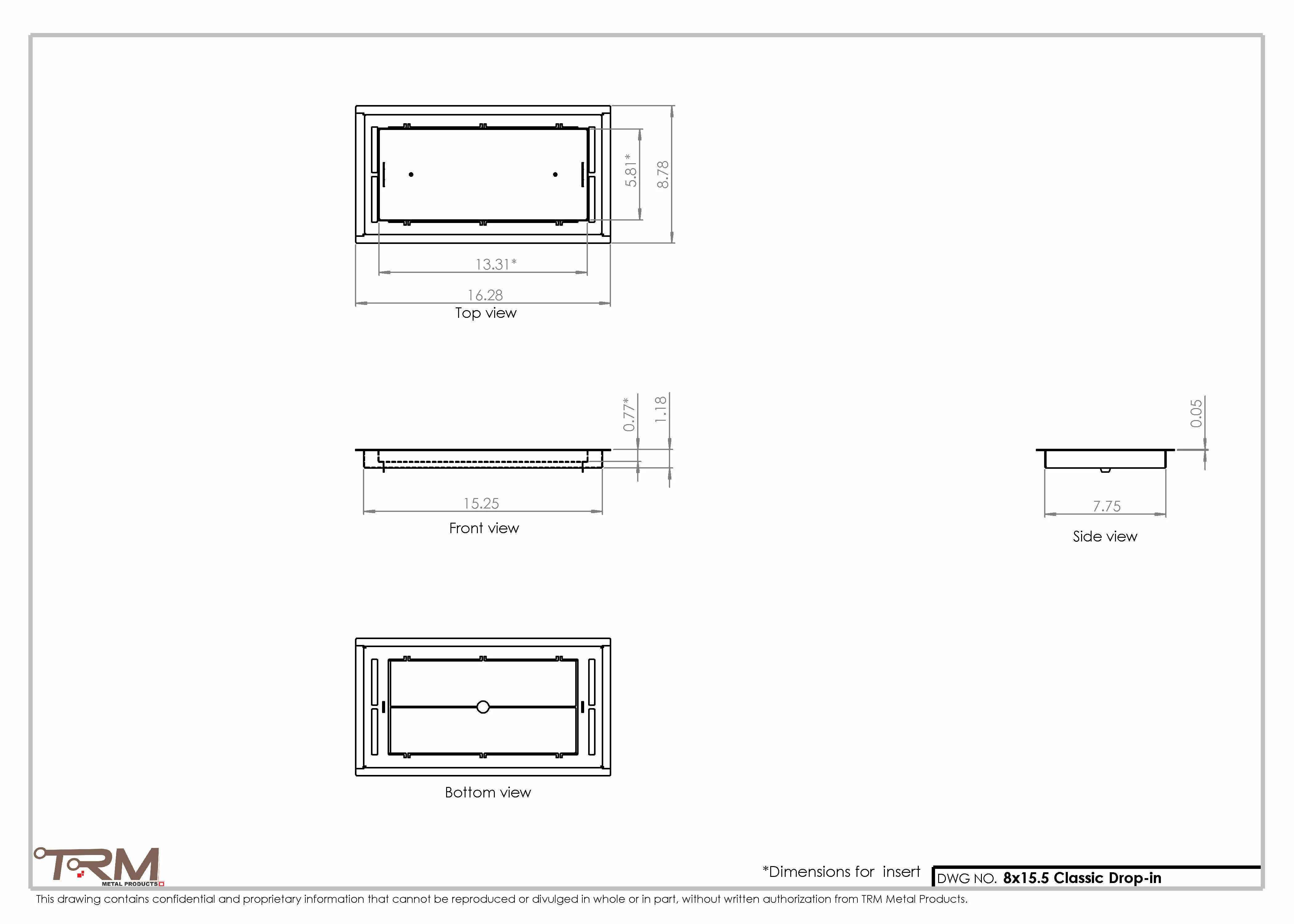 8x15.5 - Classic Drop-in Air Vent, Flush Floor-Matching, All Metal, Floor Vent Cover - TRM Metal  15.5x8 - Image 2