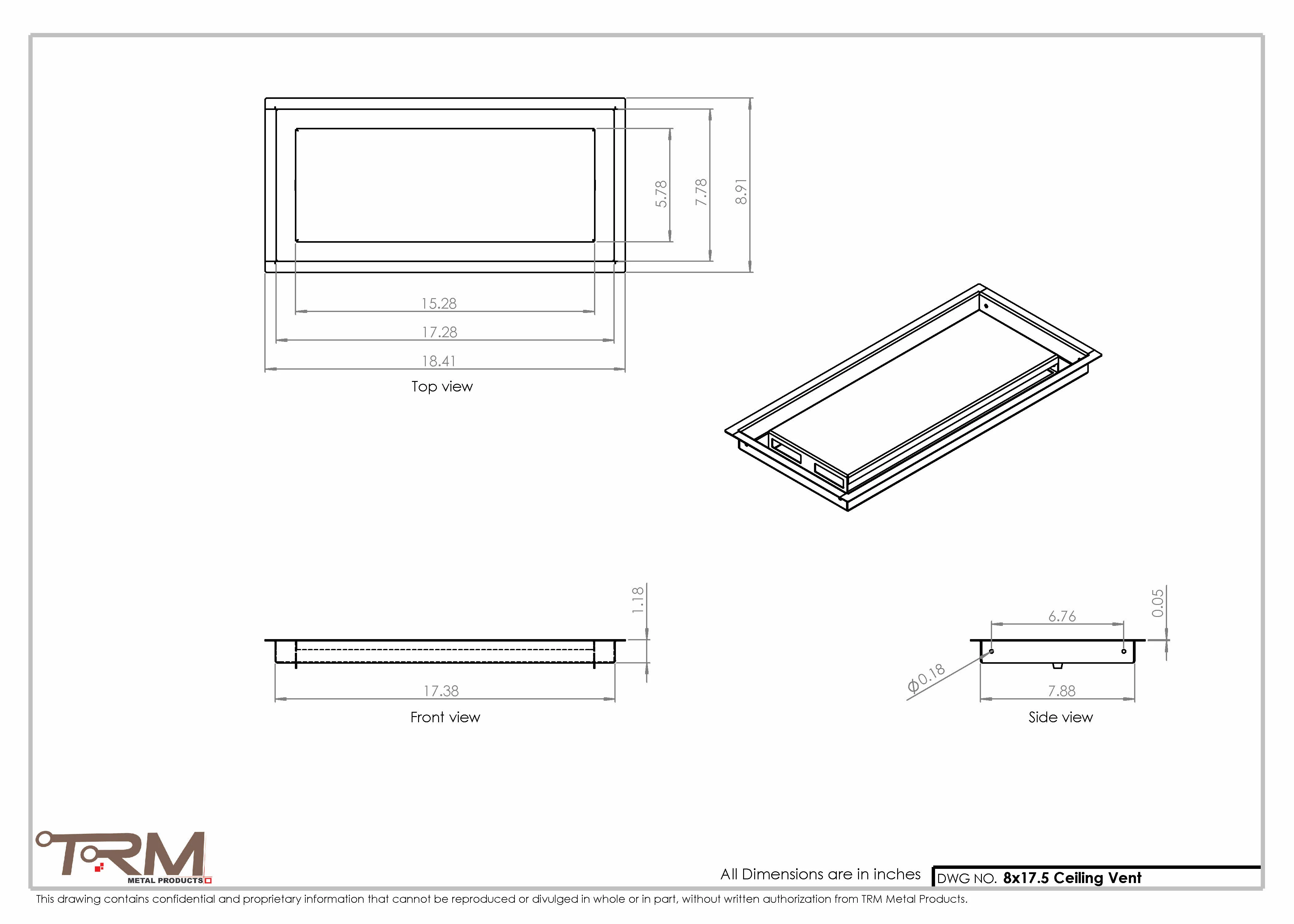 8x17.5 - Modern-Ceiling-Vent Cover-TRM Metal - 17.5x8 - Image 2
