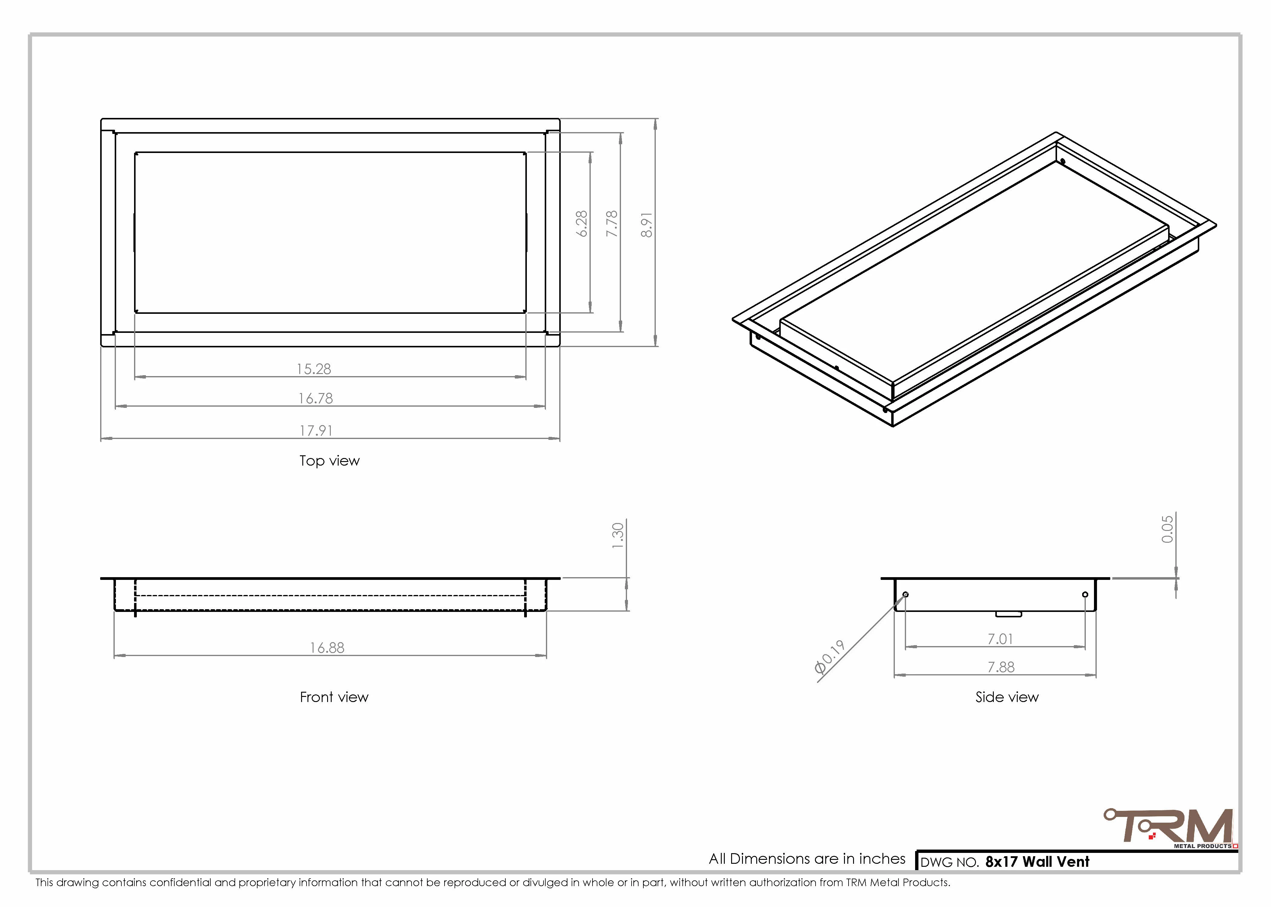 8x17 - Wall Vent - Modern Vent Cover - Return Air Vent - TRM Metal 17x8 - Image 2
