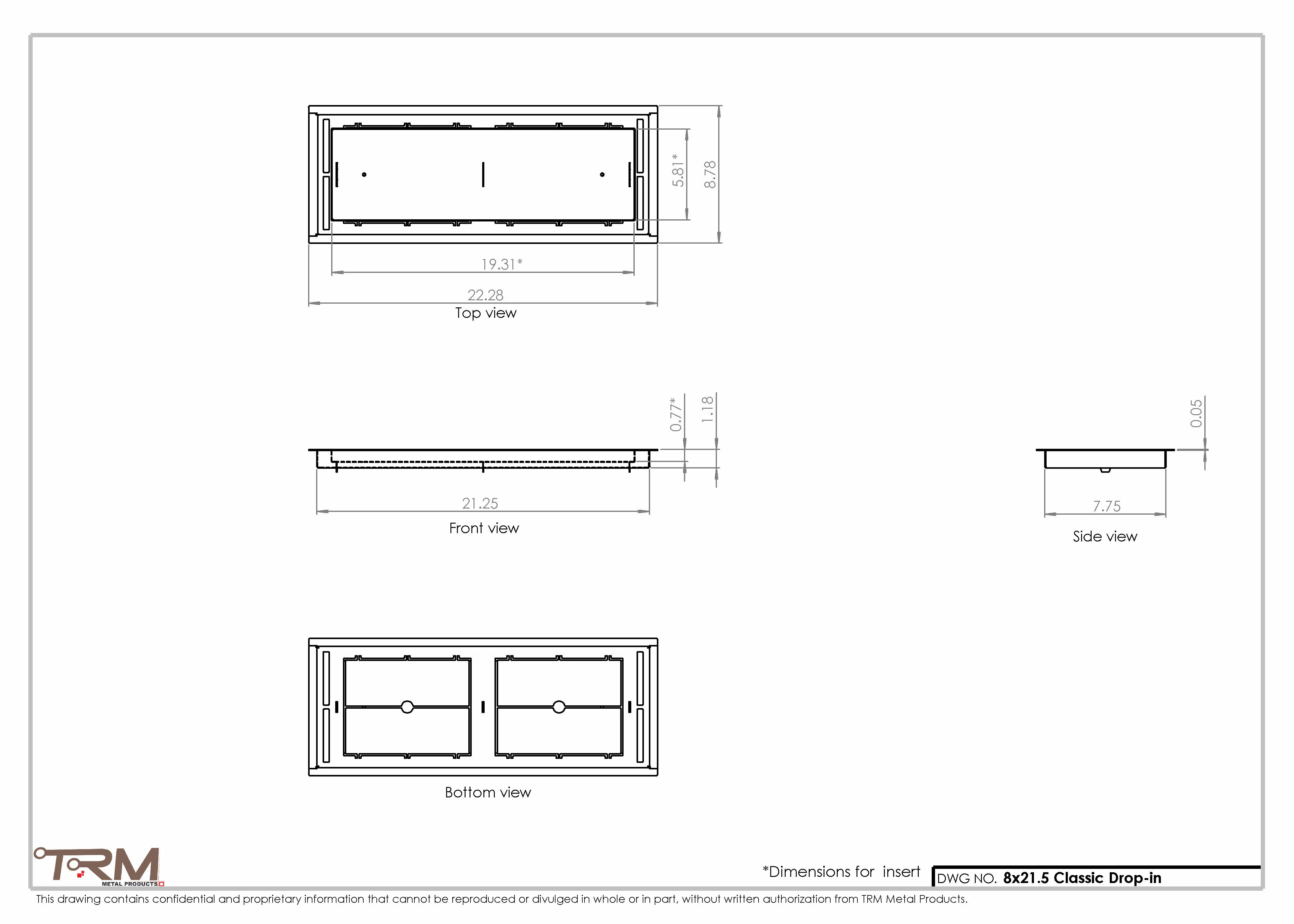 8x21.5 - Classic Drop-in Air Vent, Flush Floor-Matching, All Metal, Floor Vent Cover - TRM Metal  21.5x8 - Image 2